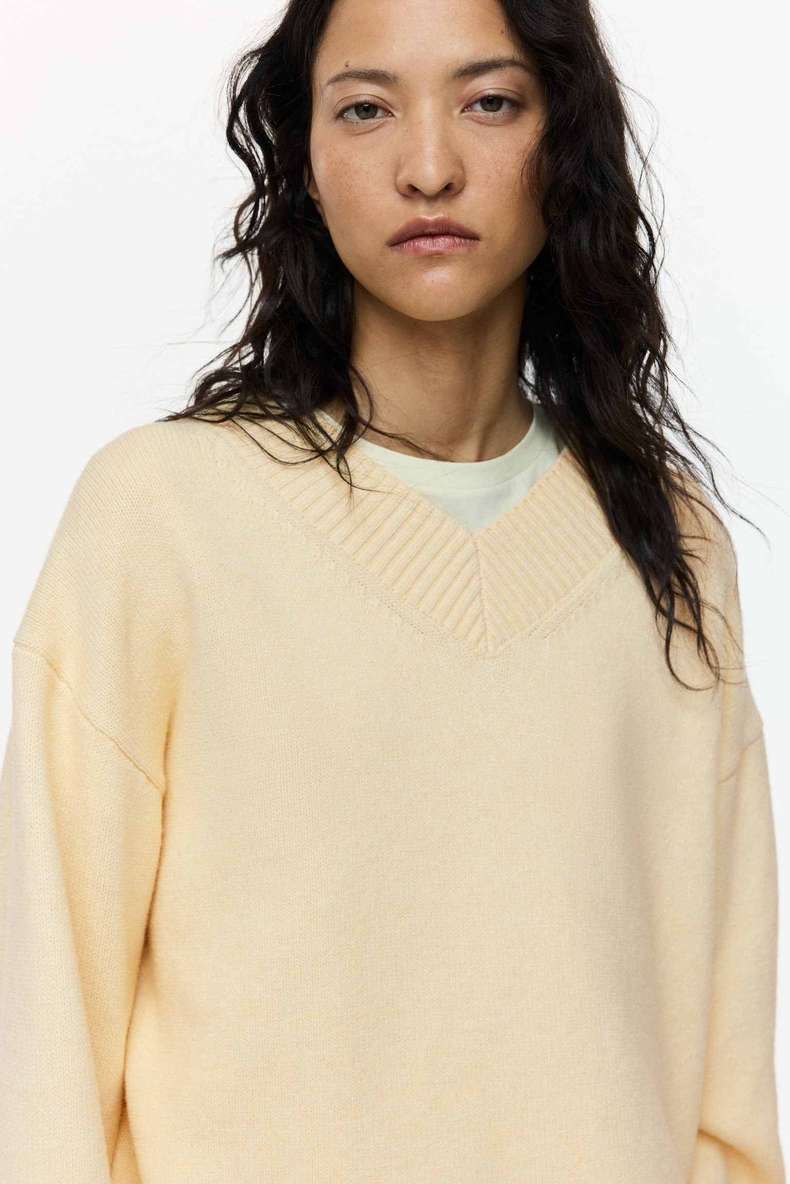 Trui met V-hals - Lichtgeel/Zwart/Donkergroen/Roomwit/Taupe - 5