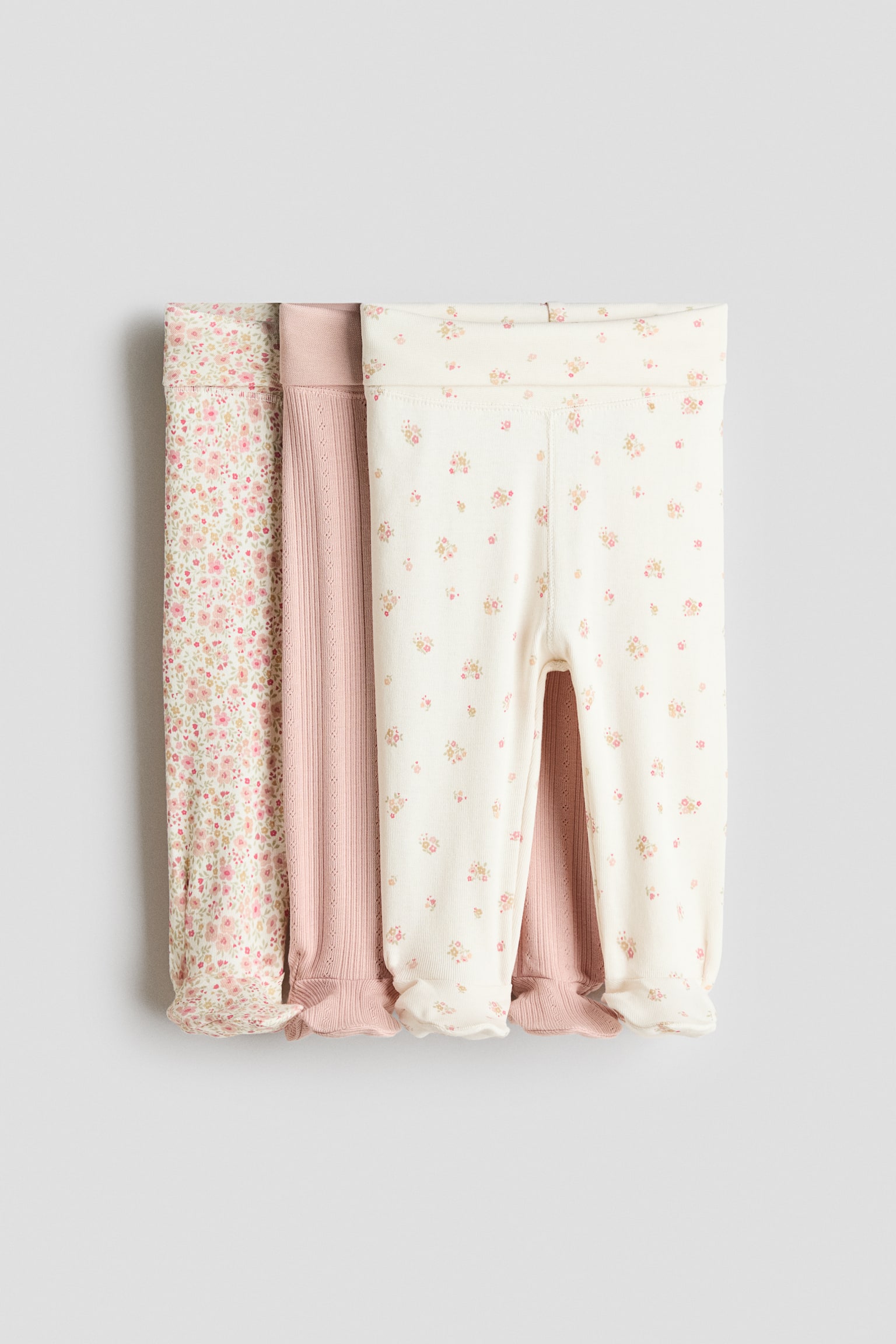 3-pack leggings i bomull - Lys rosa/Blomstret