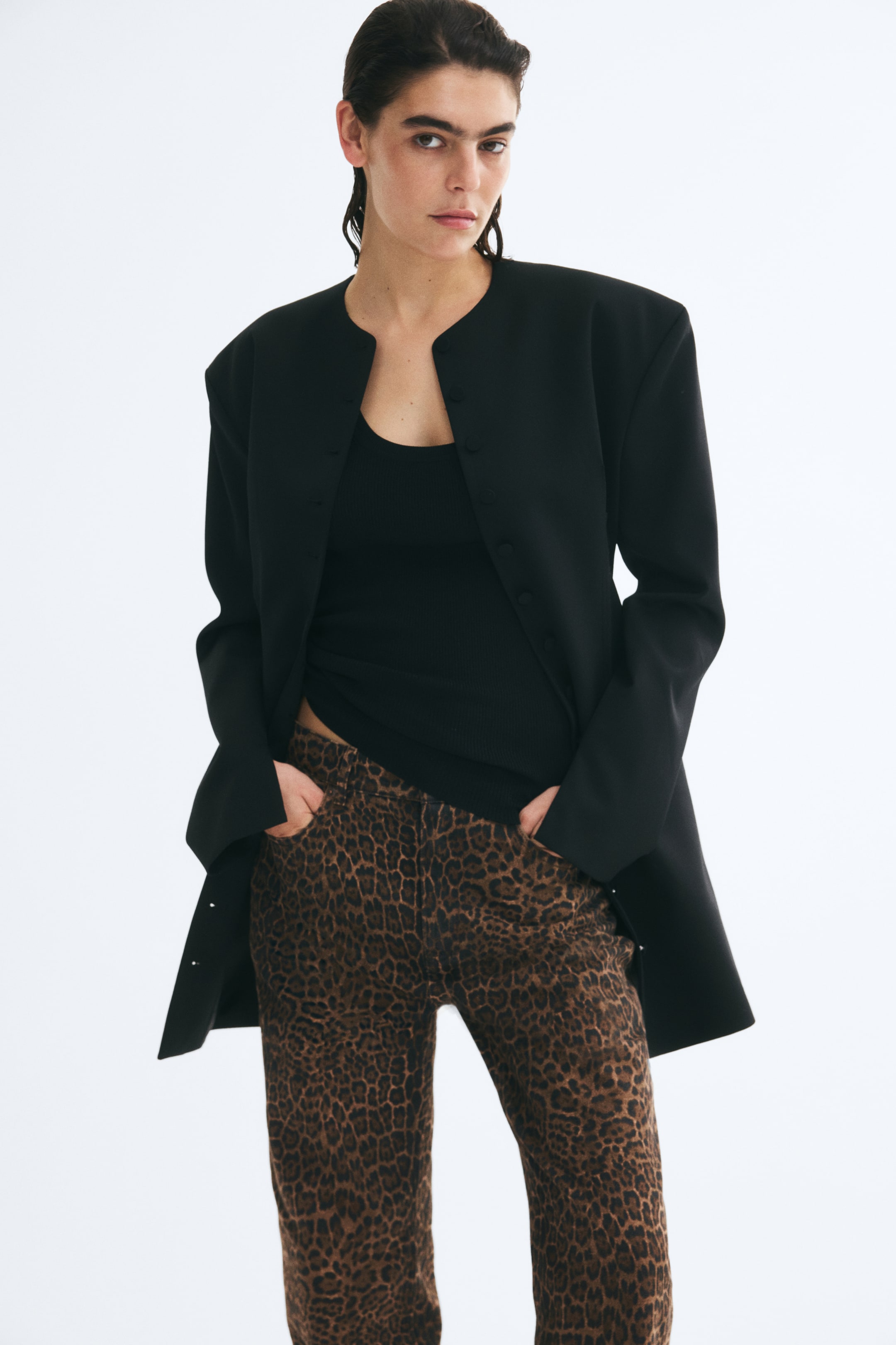 View larger image: Mom High Waist Ankle Jeans - Dark brown/Leopard print - Ladies | H&M 1