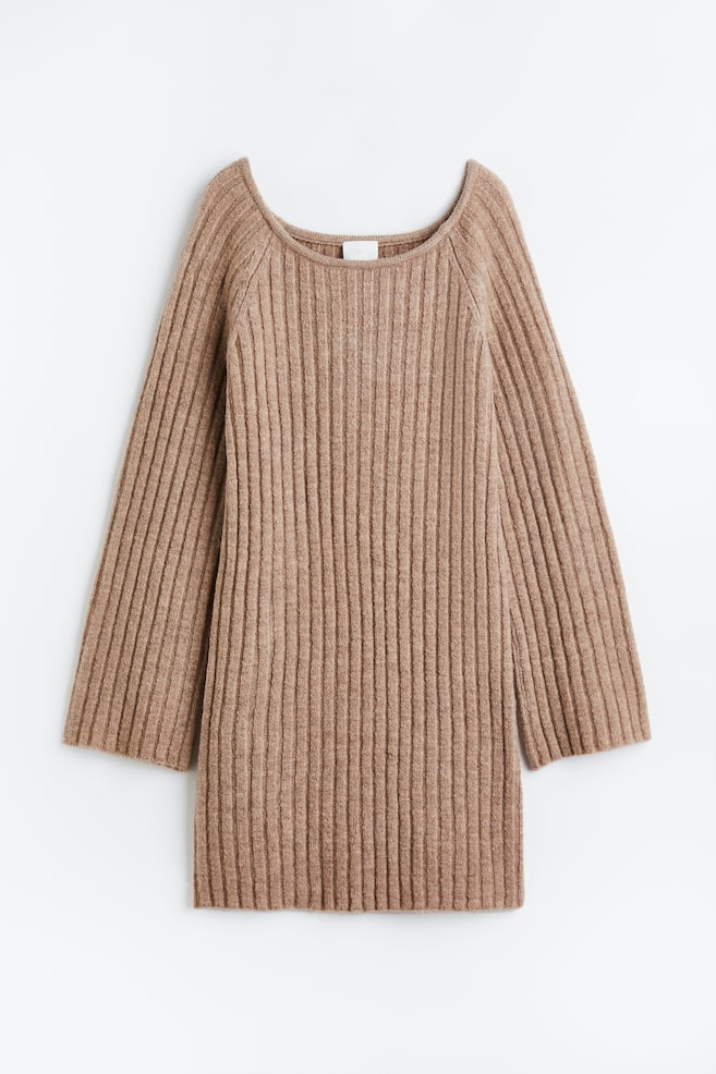 Rib-knit dress - Dark beige/Black/Cream - 2