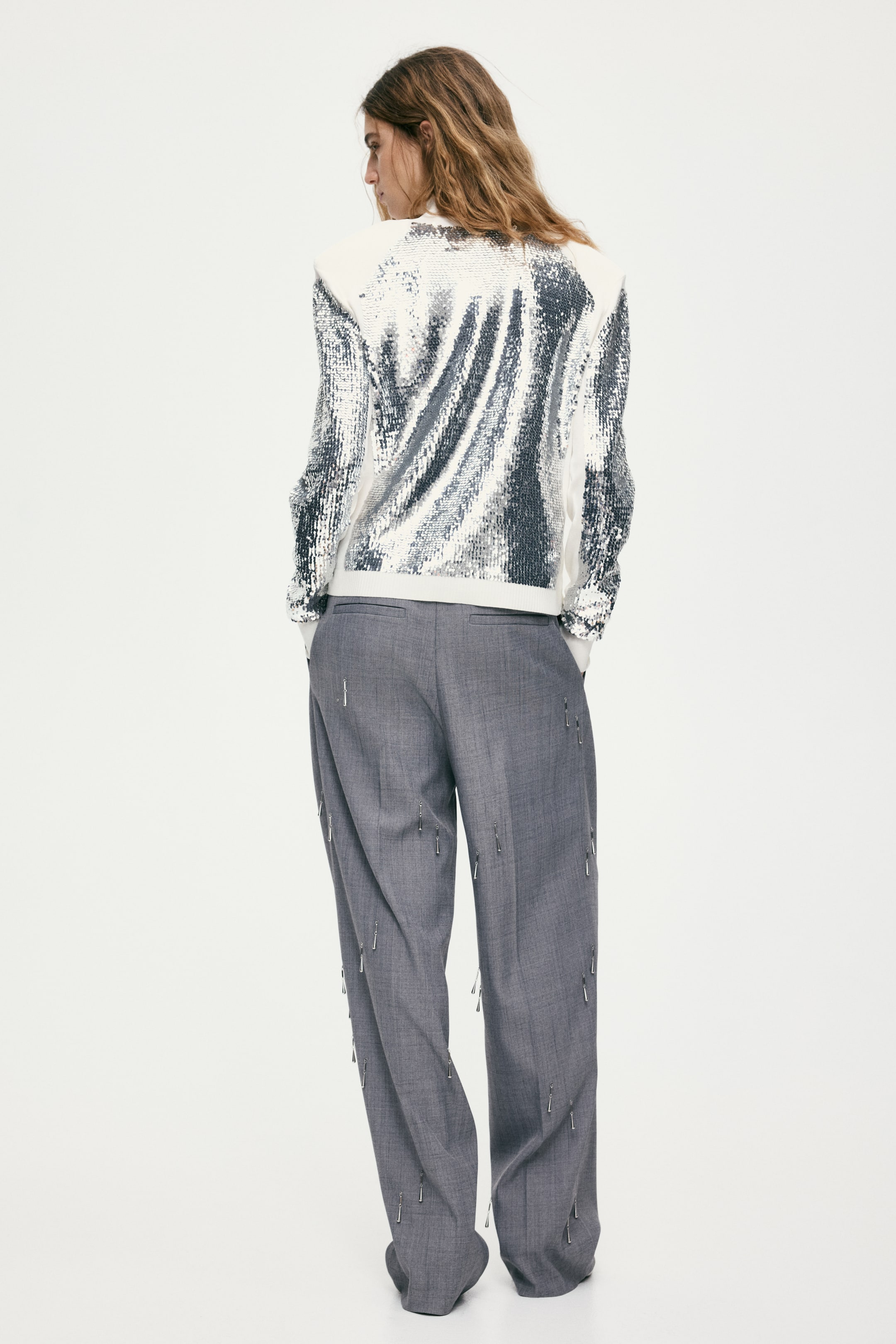 이미지 확대 보기: 숄더 패드 시퀸 탑 - 크림/실버 컬러 - 여성 | H&M KR 6