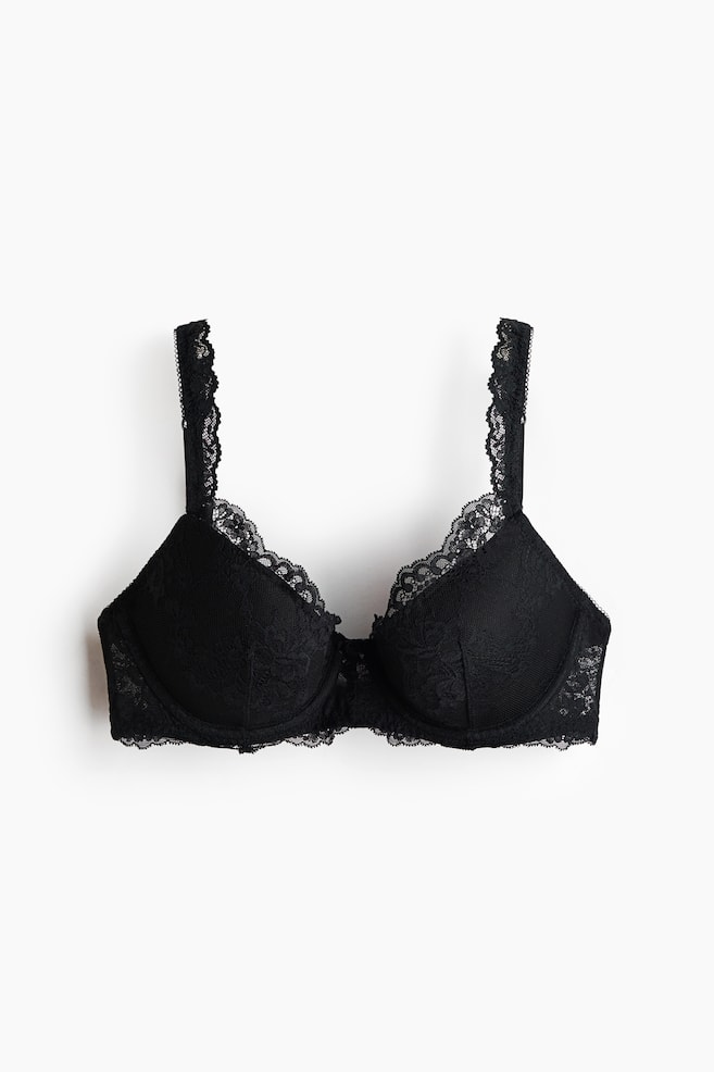 Push-up-BH aus Spitze - Schwarz/Dunkelrot - 1