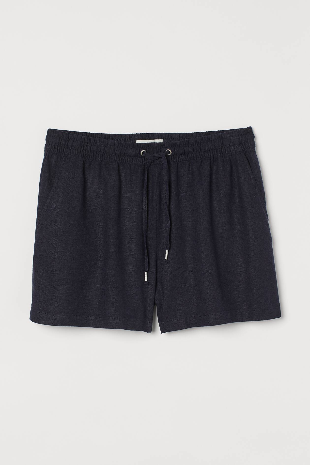 Linen-blend Shorts - Regular waist - Short - Navy blue - Ladies | H&M US