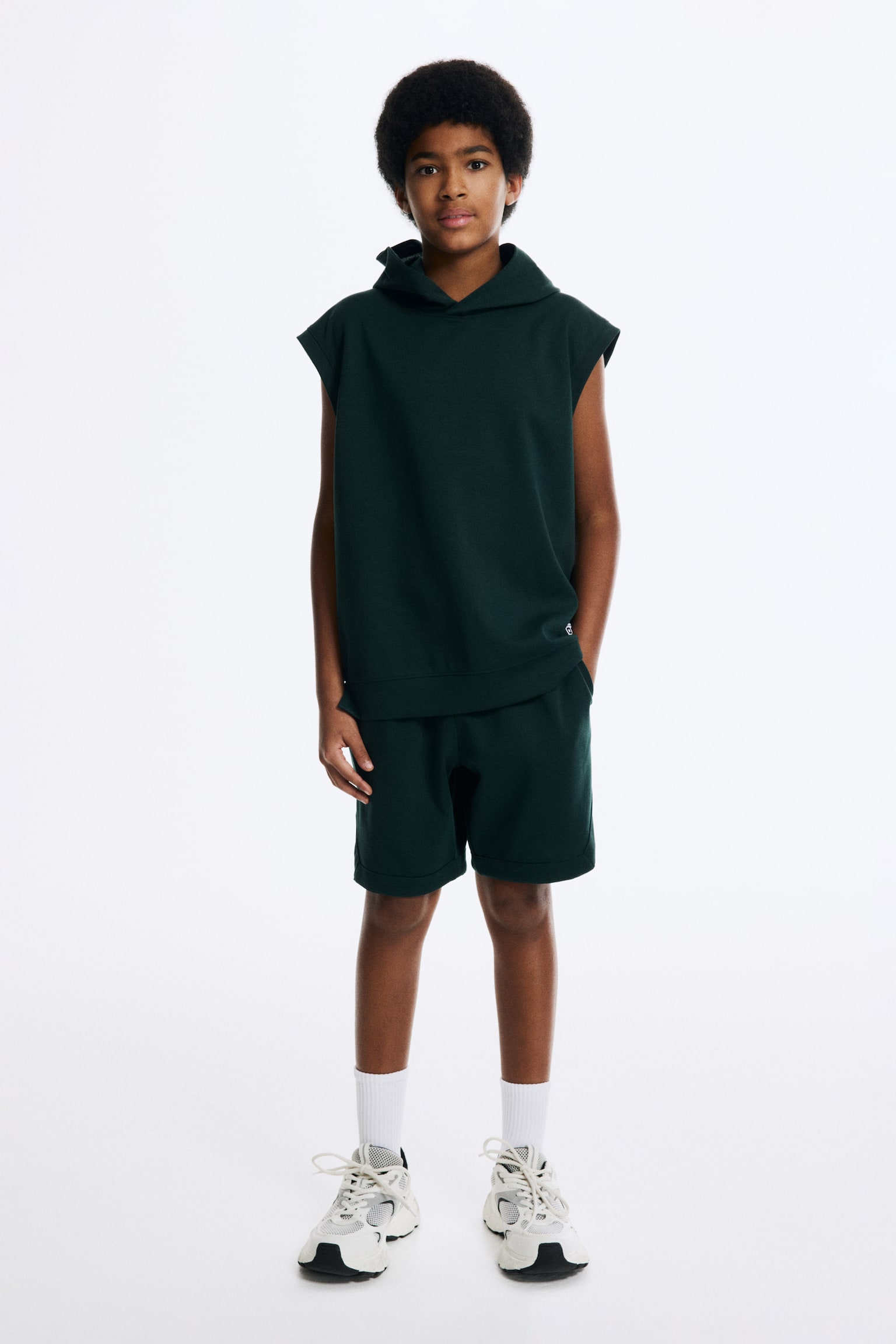 Sleeveless Sports Hoodie and Shorts with DryMove™ - Dark green/Light gray - 4
