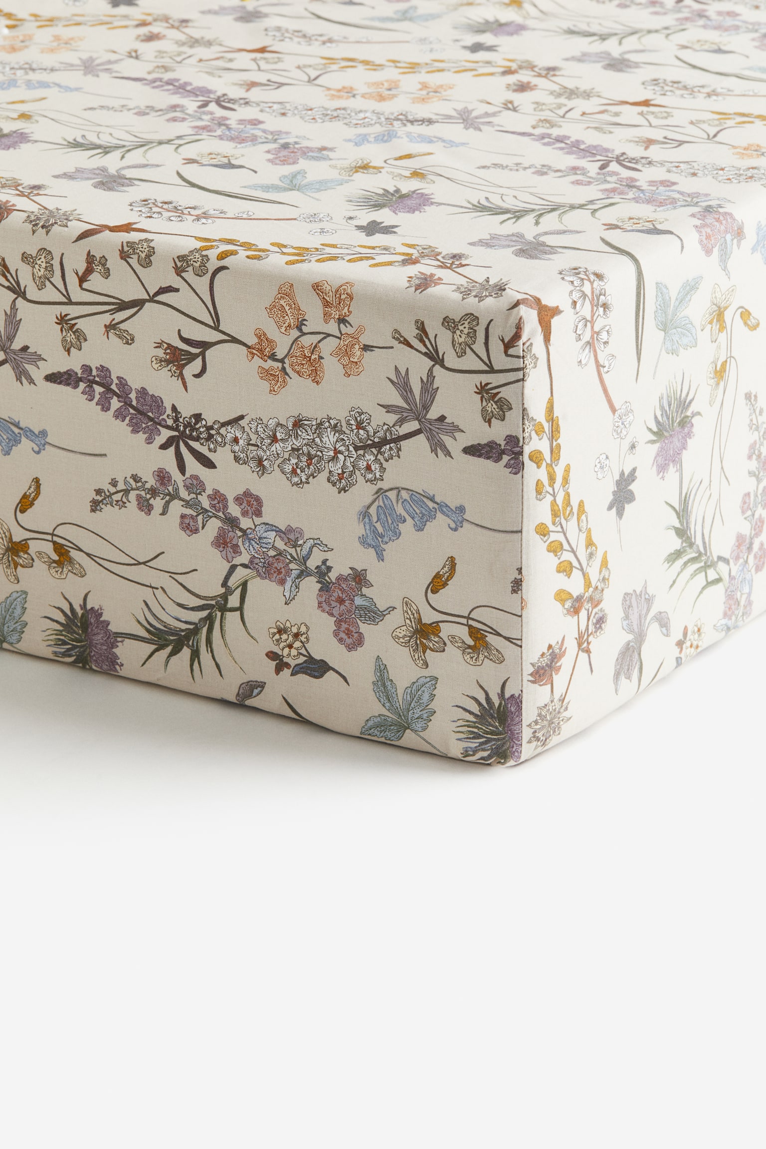 Patterned cotton fitted sheet - Beige/Floral - 1