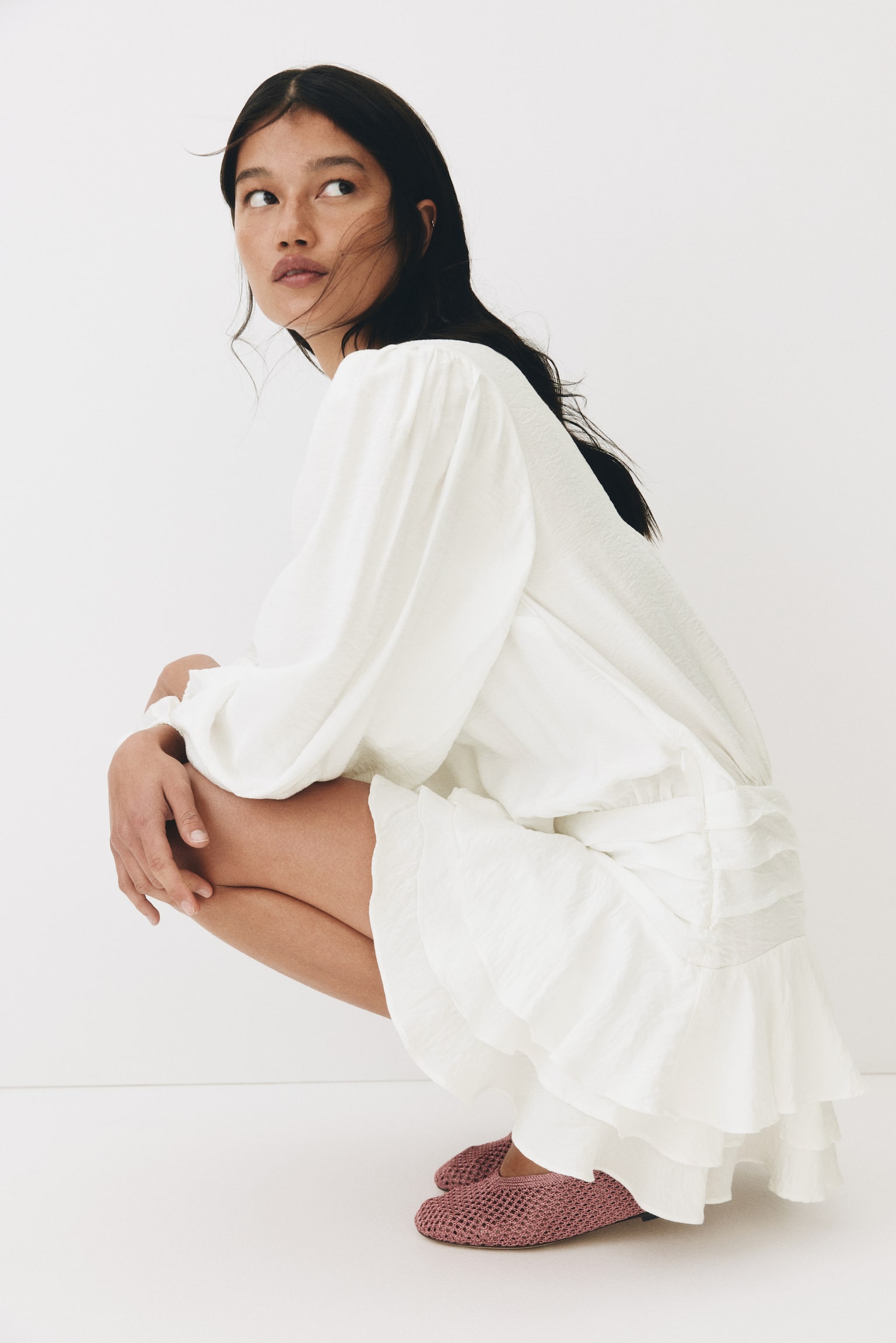 Tiered-skirt dress - White/Dark grey - 4