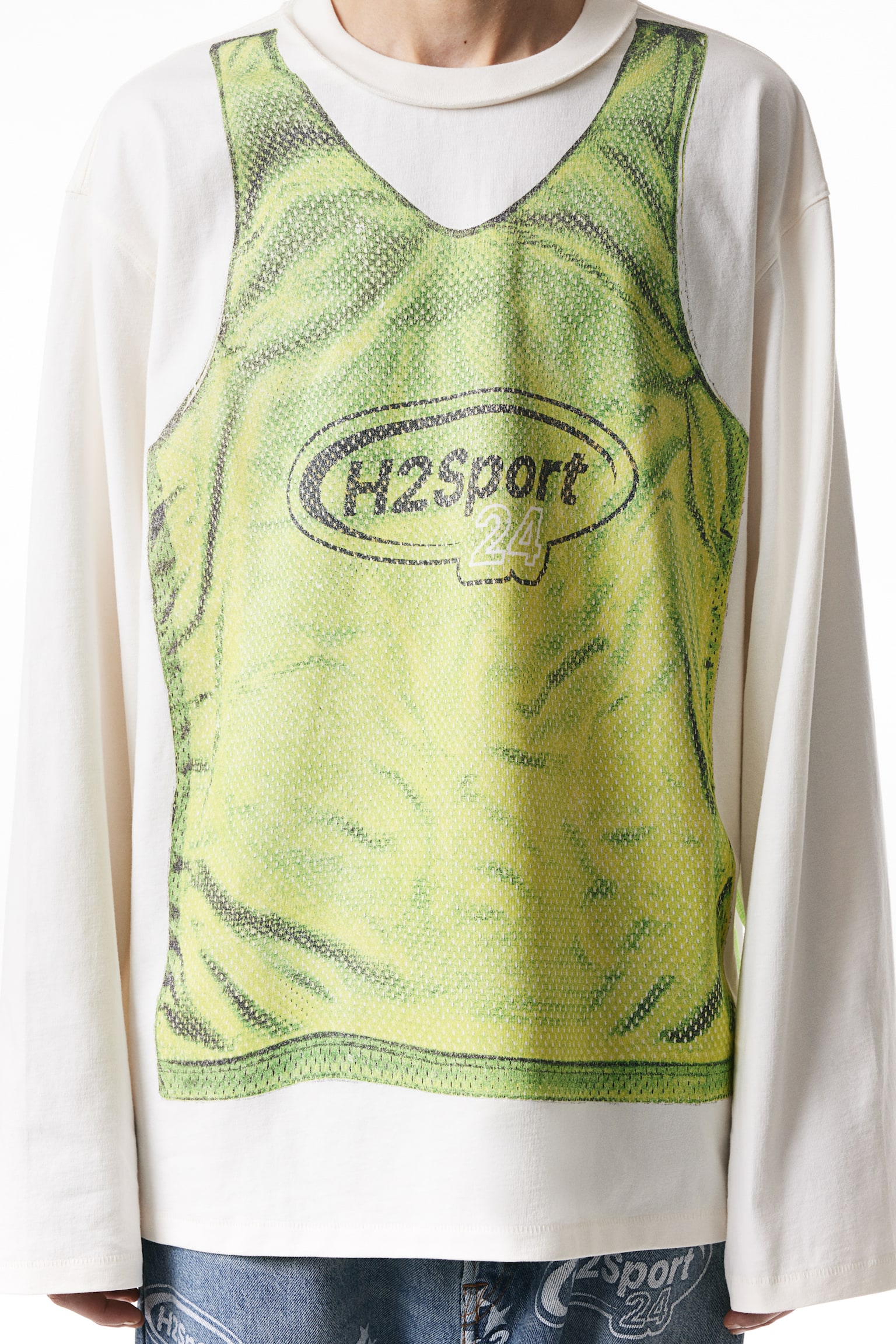 Print Jersey Top - White/Light green - 7