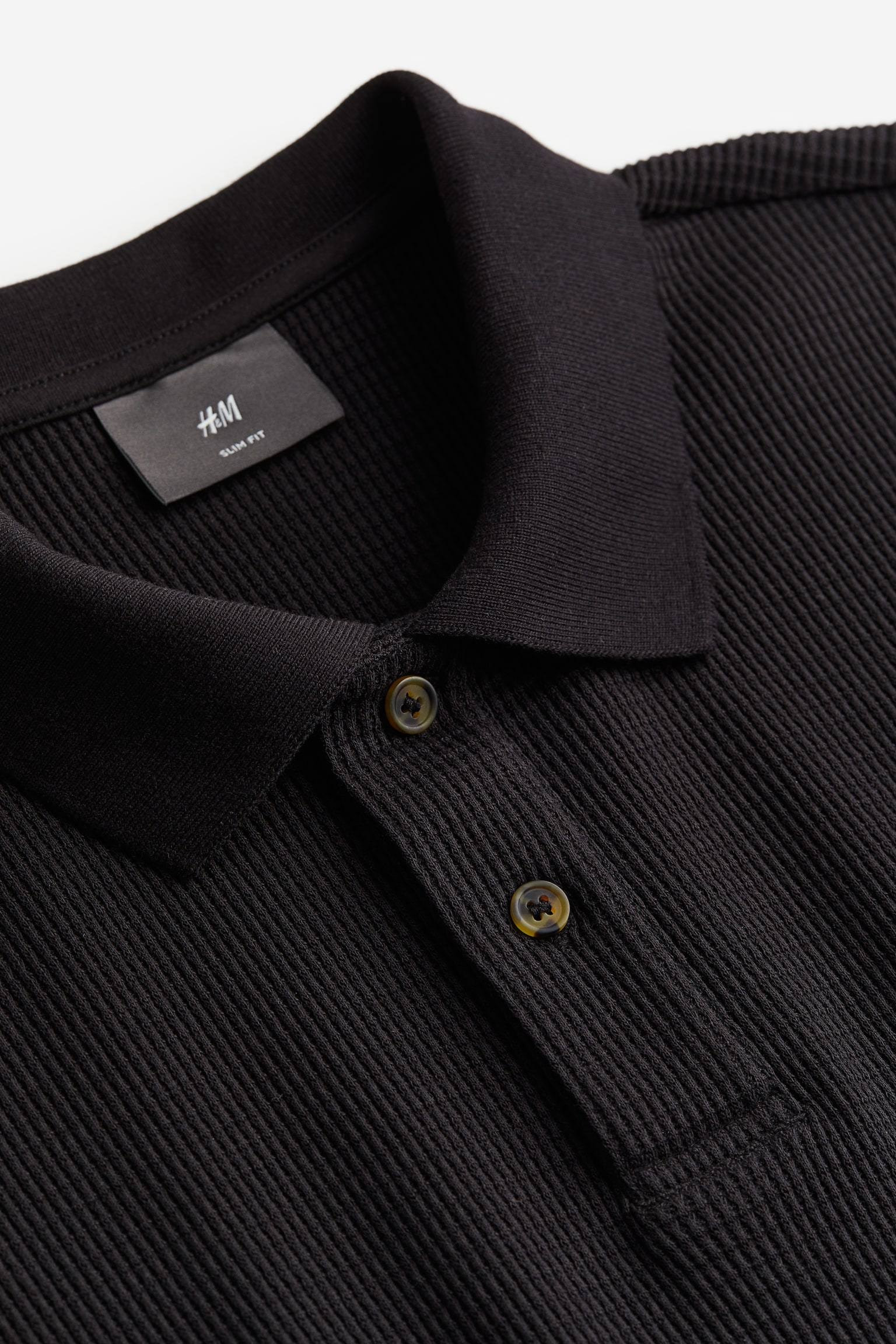 Slim Fit Waffled Polo Shirt - Black/Cream/Dark greige/Light blue - 7