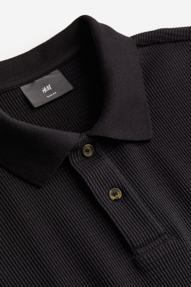 Slim Fit Waffled polo shirt - Black - 7
