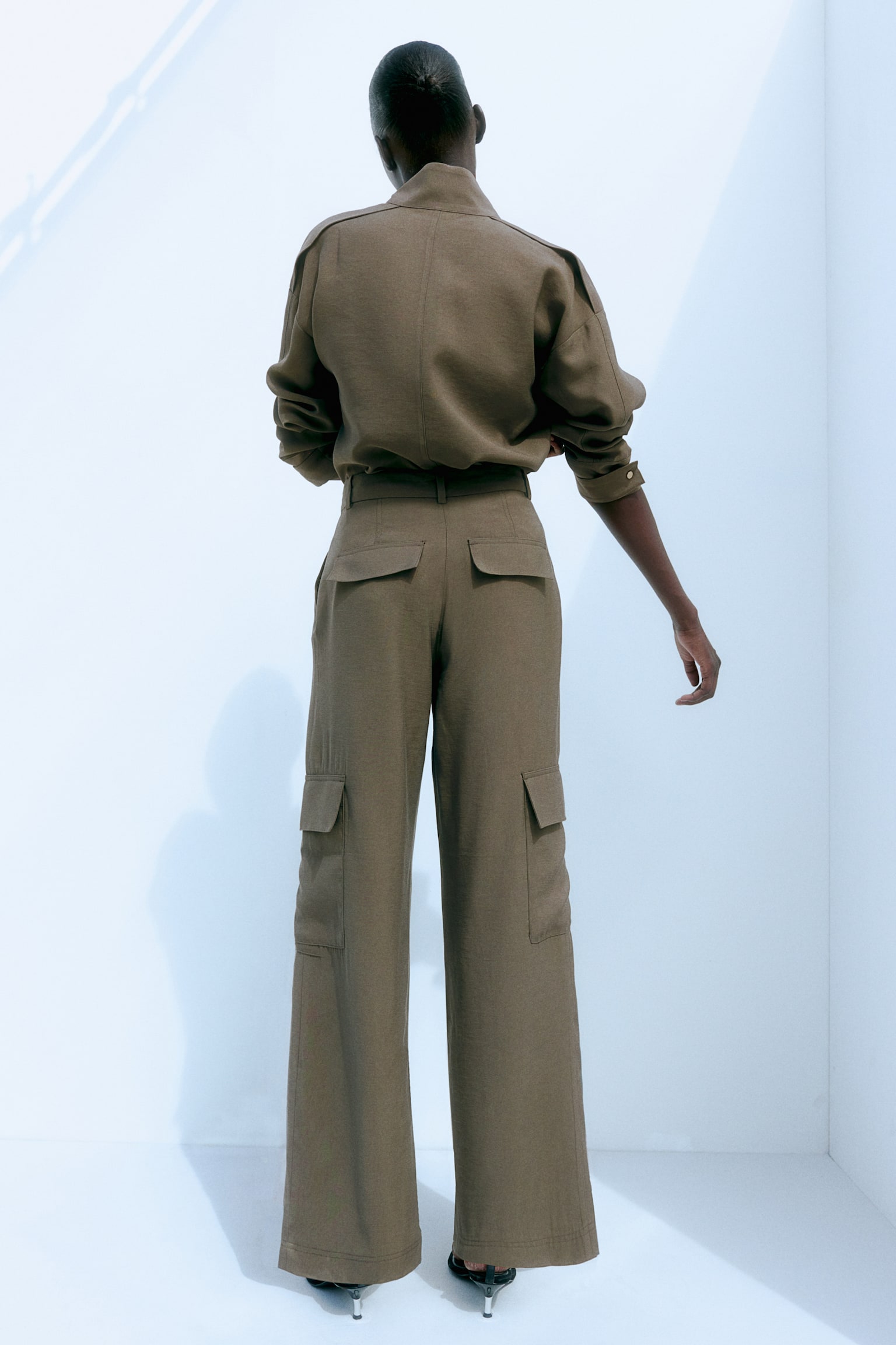 Wide cargo trousers - Dark khaki green/Black/Beige - 5