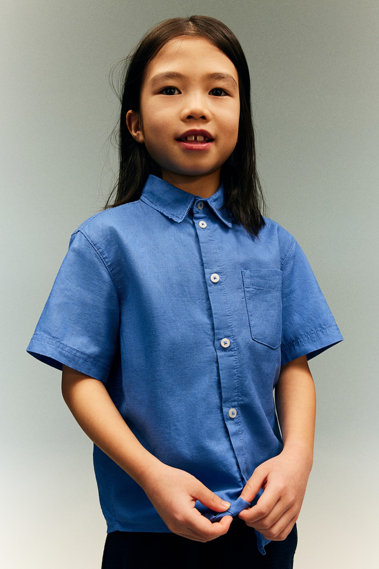 Linen-blend shirt - Short sleeve - Regular length - Blue - Kids | H&M GB