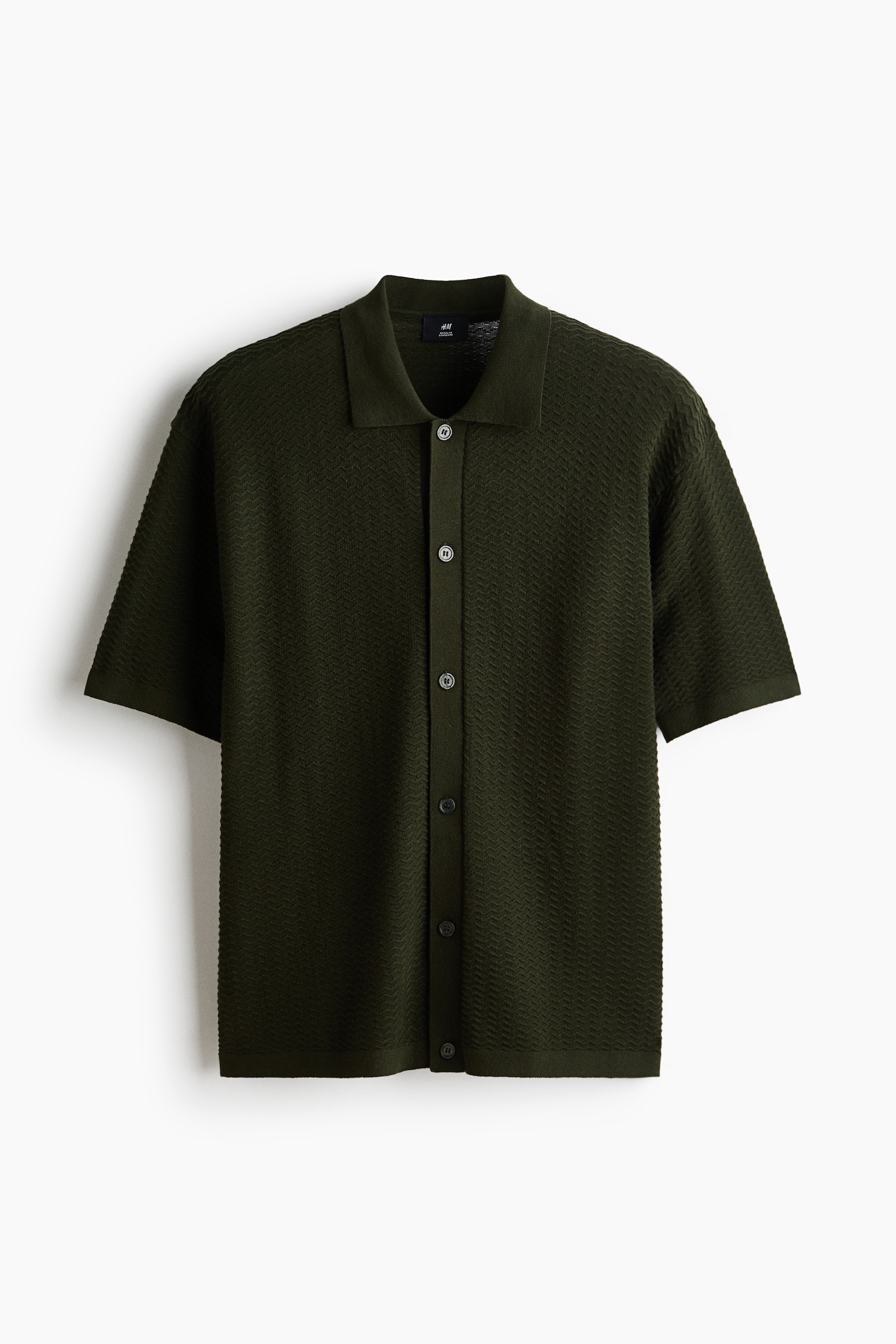 Regular-Fit Textured-Knit Shirt - Dark green/Gray melange - 1