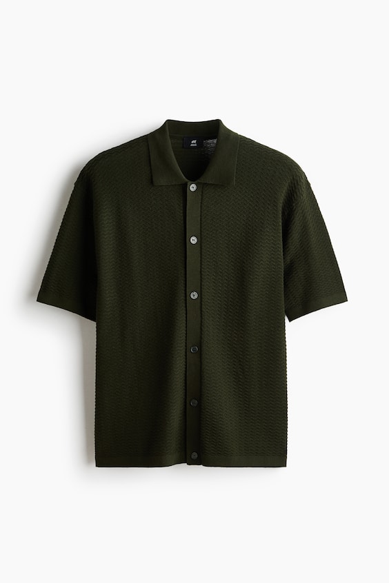 Мужская рубашка H&M Regular-Fit Textured-Knit, цвет: Тёмный зелёный