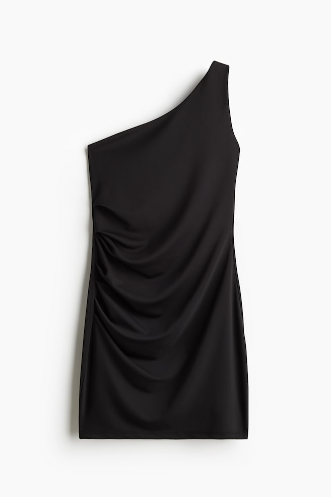 Draped one-shoulder dress - Black/Grey - 1