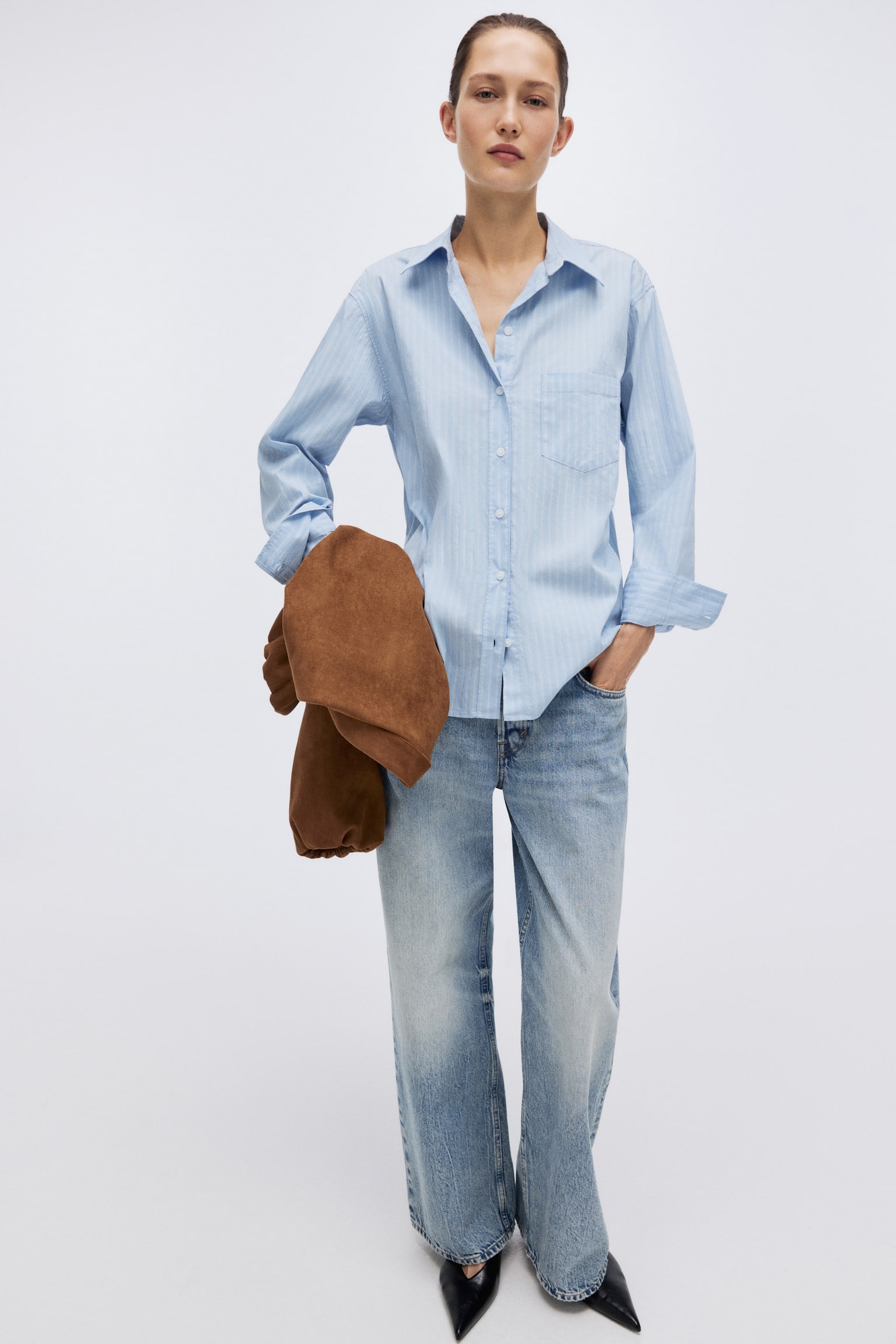 Koszula oversize - Jasnoniebieski/Paski/Biały/Różowy/Paski - 3