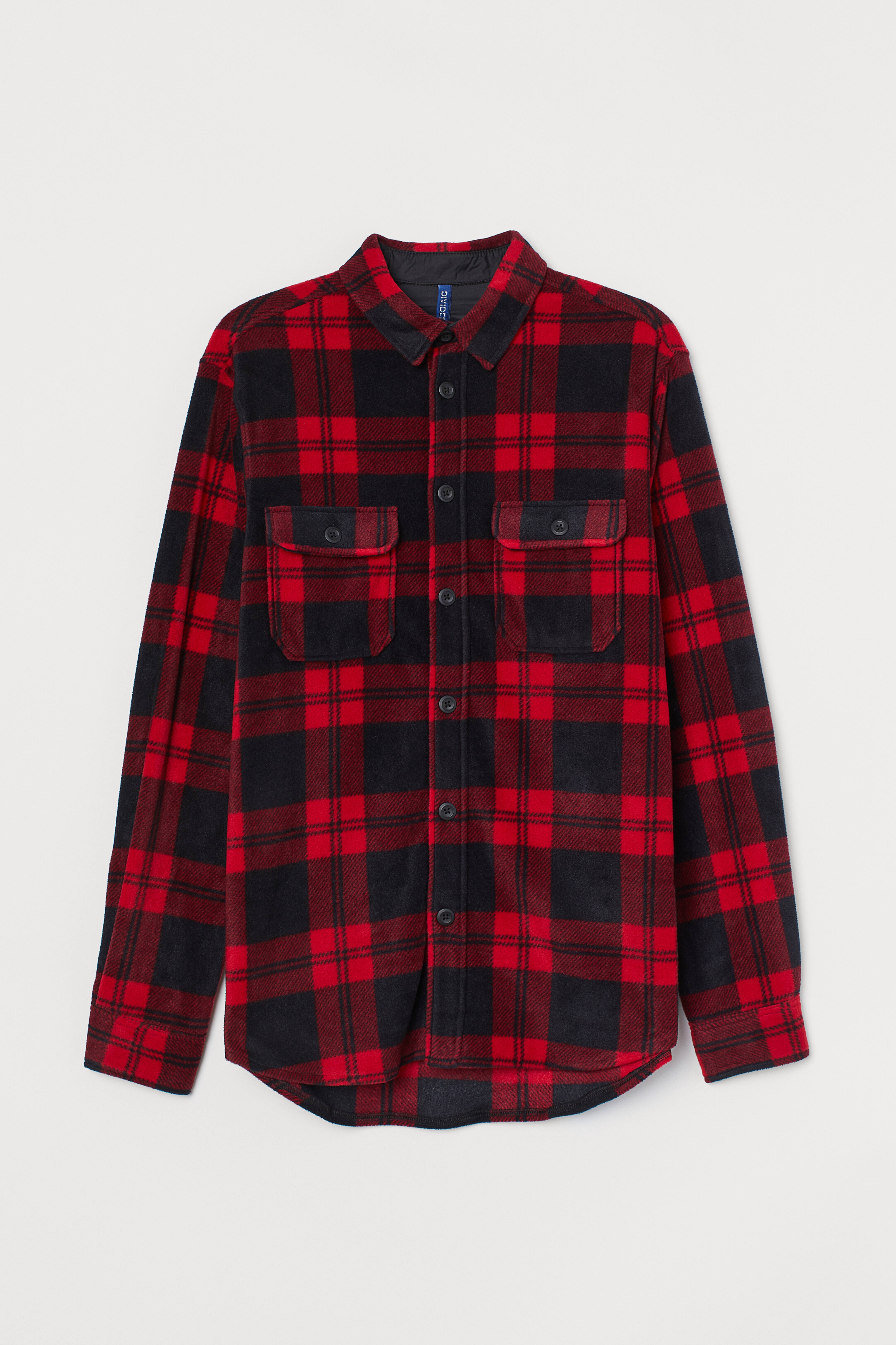 Plaid Fleece Shirt Red black plaid Men H M CA