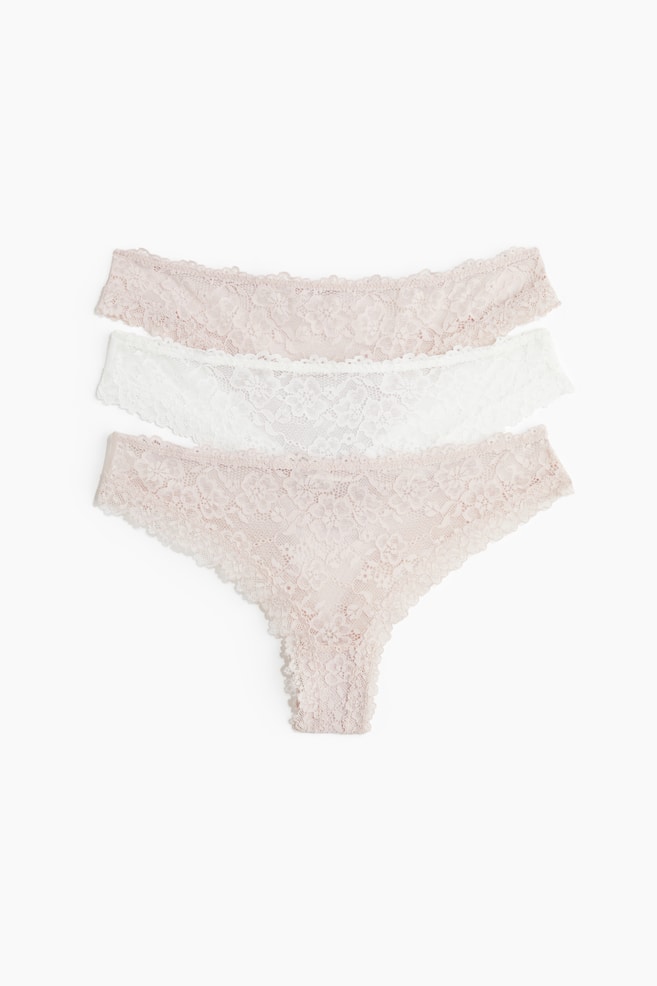 3-pack lace Brazilian briefs - Powder pink/white/White/Black - 1