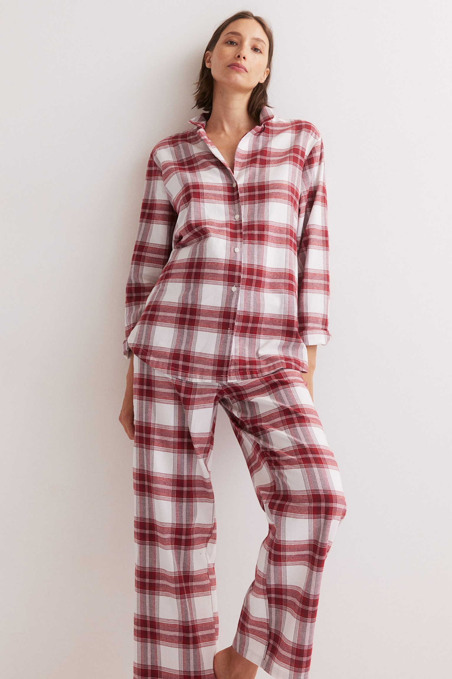 MAMA Cotton flannel pyjamas - Red/White checked/Dark red/Checked - 6