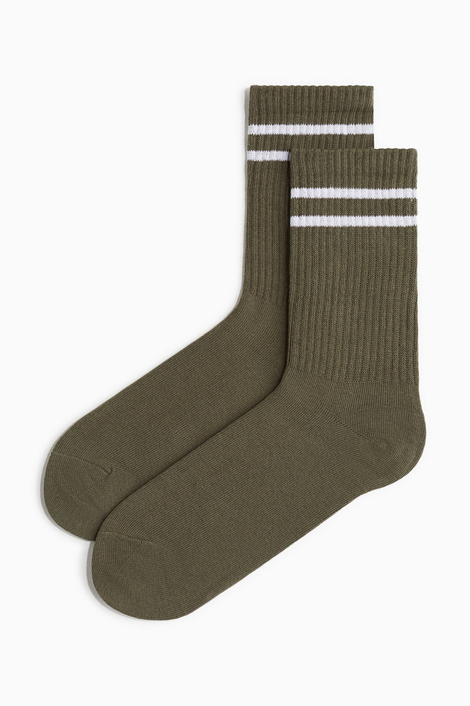 5-pack sports socks in DryMove™ - Khaki green/Dark turquoise/White/Striped - 3