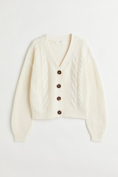 Knitted cardigan - V-neck - Long sleeve - Natural white - Kids | H&M GB