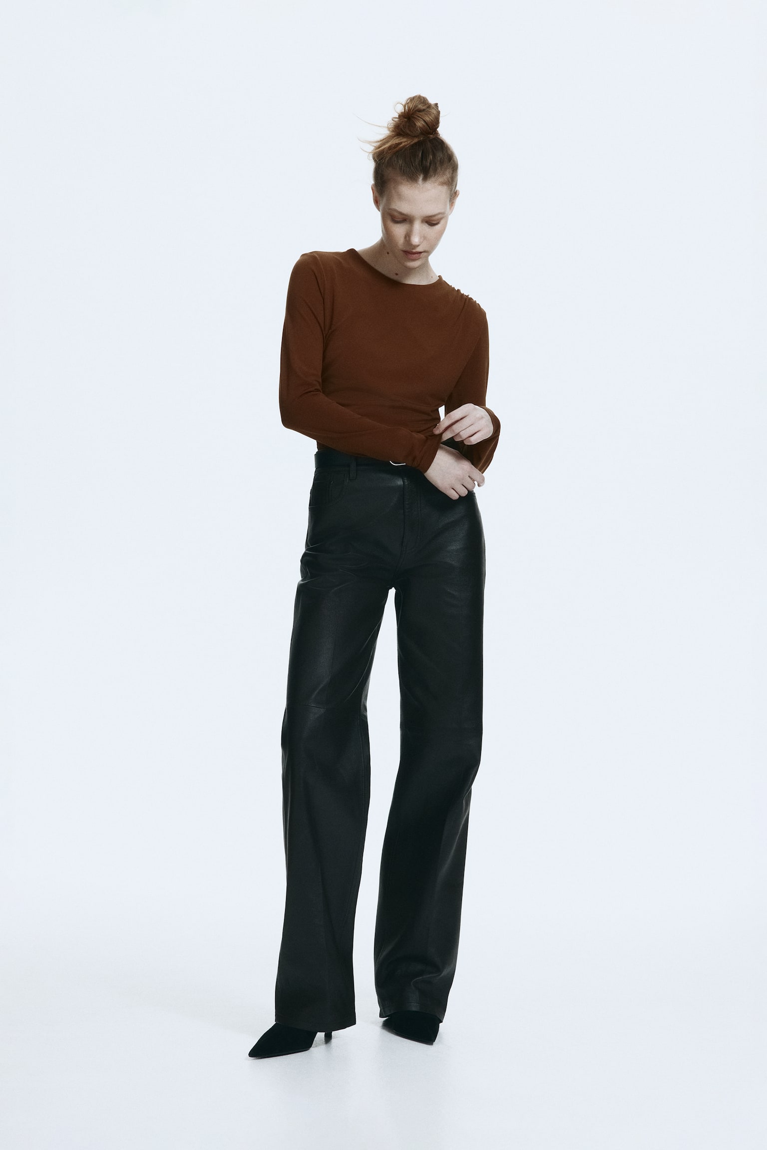 Draped jersey top - Brown/Black - 5