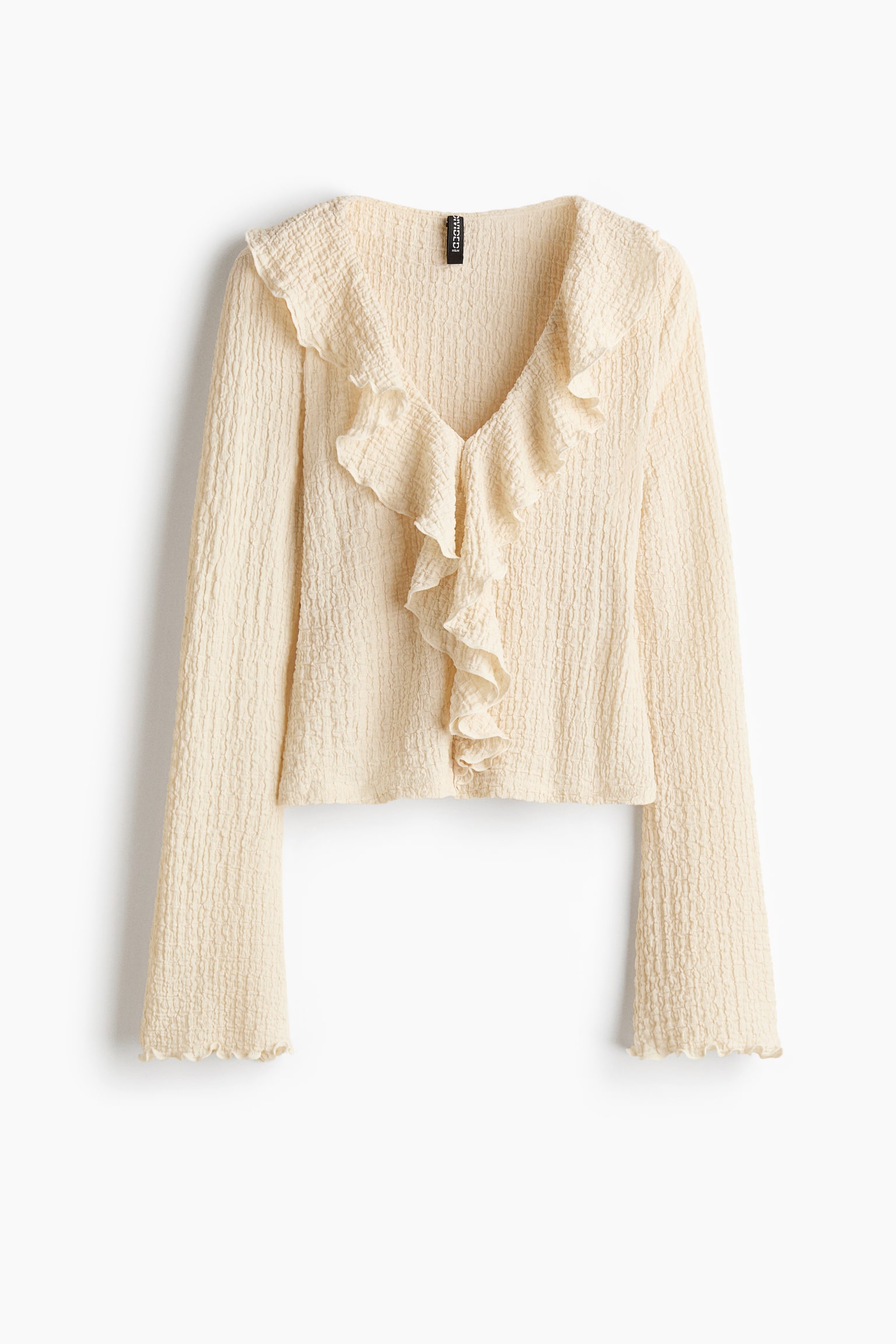 Frill-trimmed V-neck top - Light beige/Pink