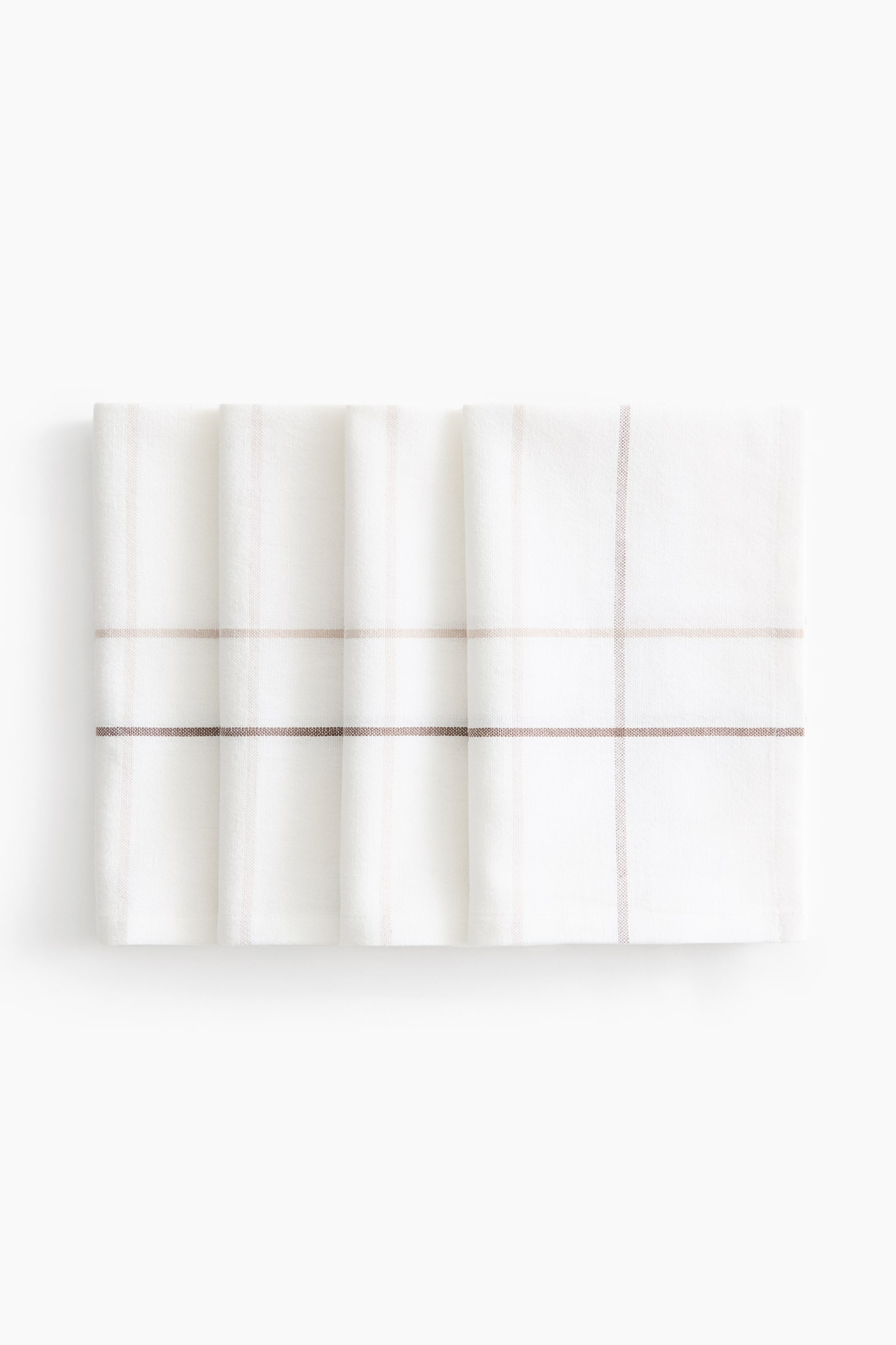 4-Pack Patterned Linen-Blend Napkins - White/checked/Cream/dusty blue checked/Cream/brown checked - 1
