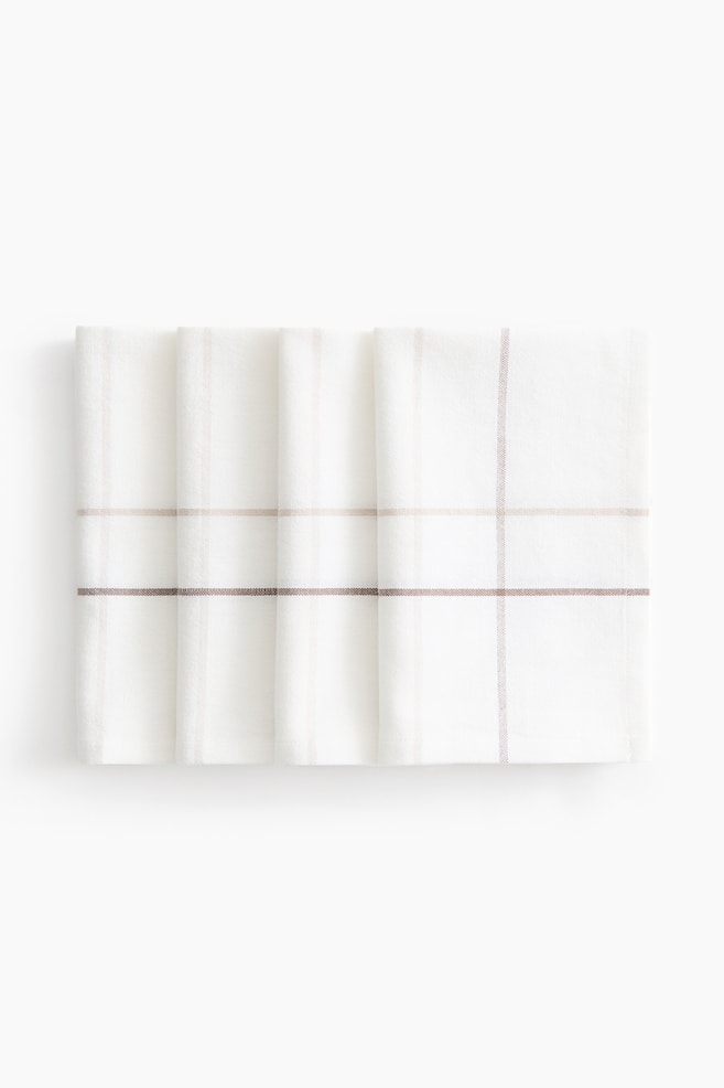 4-pack patterned linen-blend napkins - White/Checked/Cream/Dusty yellow checked/Cream/Dusty blue checked/Cream/Brown checked - 1