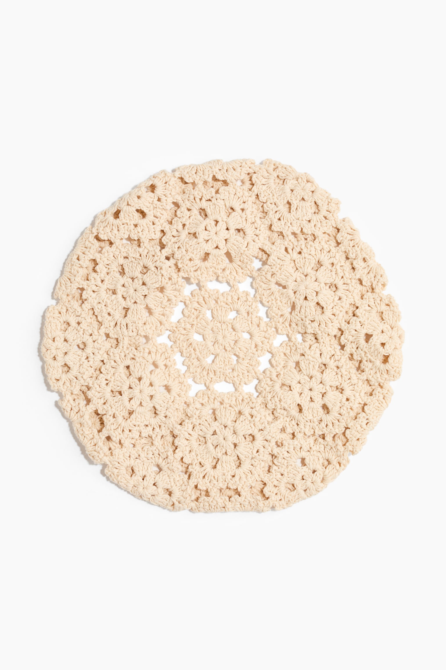 Crochet-look cotton beret - Light beige