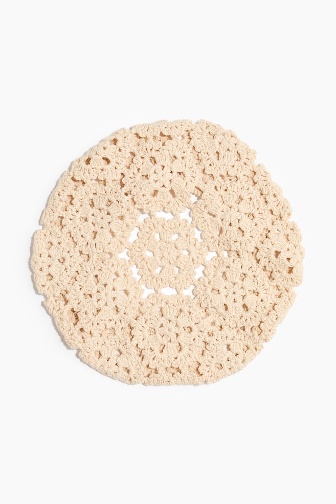 Béret en coton d’aspect crochet - Beige clair - 1