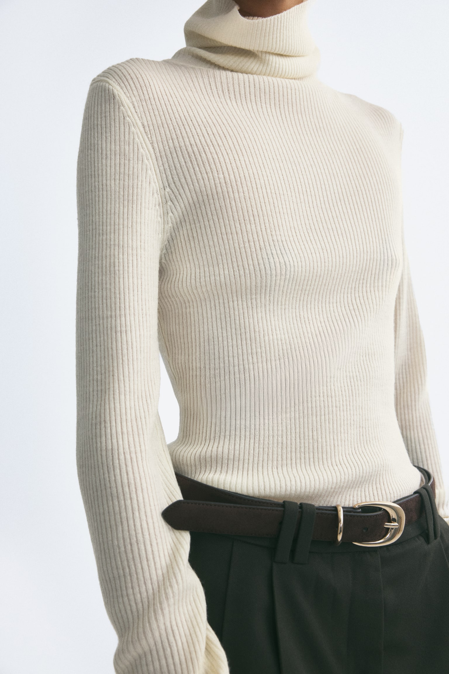 Женский топ H&M Turtleneck Merino Wool, цвет: Кремовый — фото 3