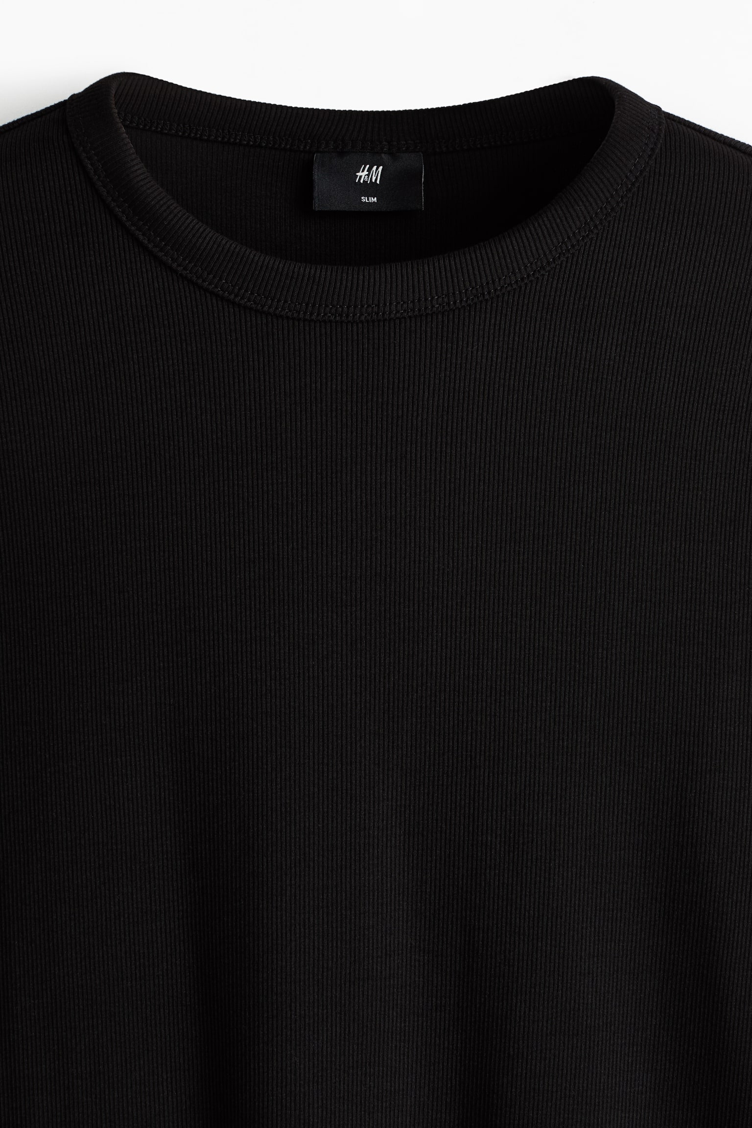 Мужская футболка H&M Slim-Fit Long-Sleeved Cotton, цвет: Чёрный — фото 6