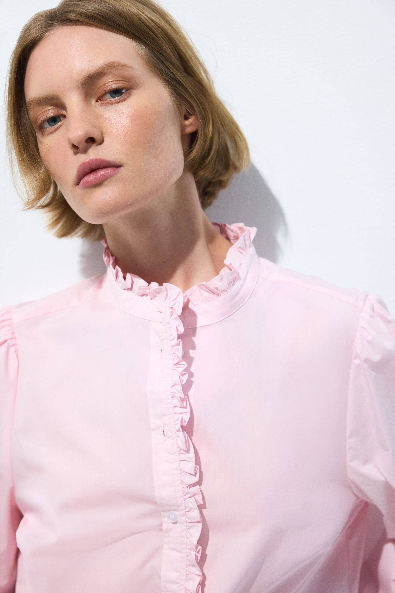 Ruffle-Trimmed Poplin Blouse