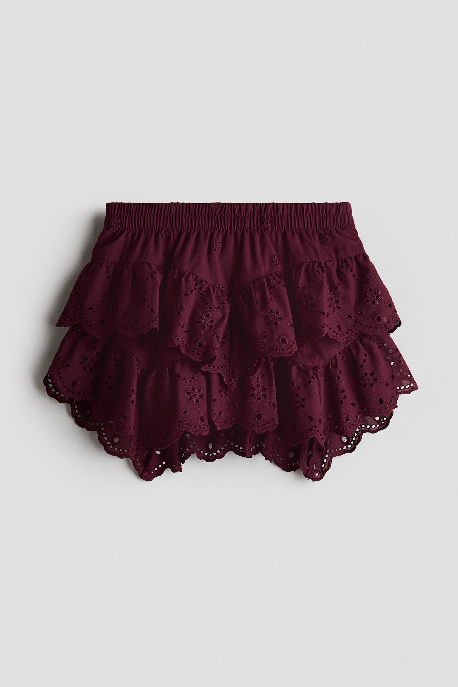 Tiered Skirt with Eyelet Embroidery - Dark plum red
