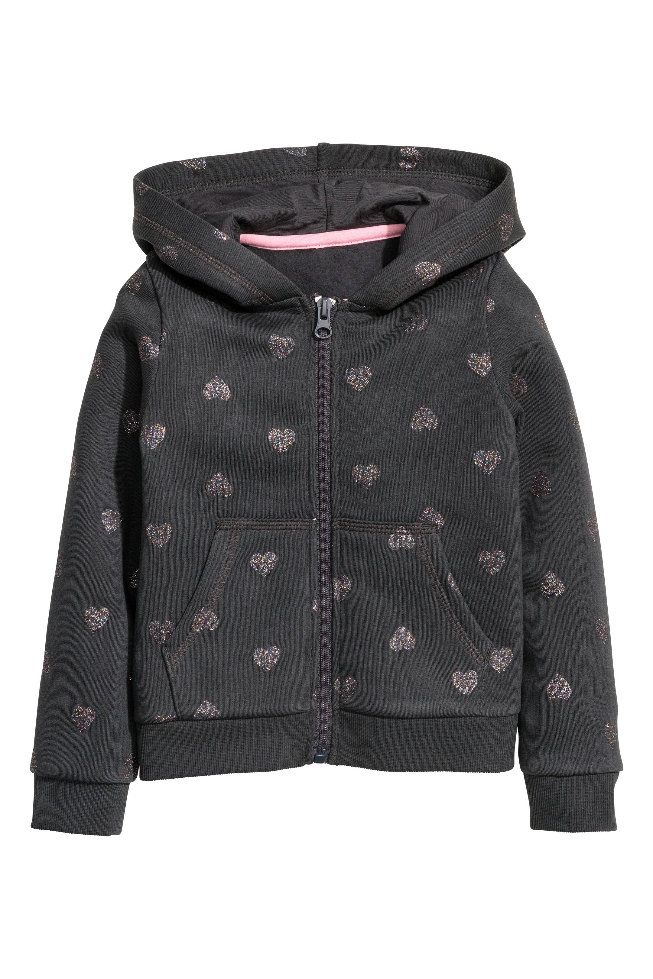 View larger image: Hooded jacket - Dark grey/Hearts - Kids | H&M GB 1