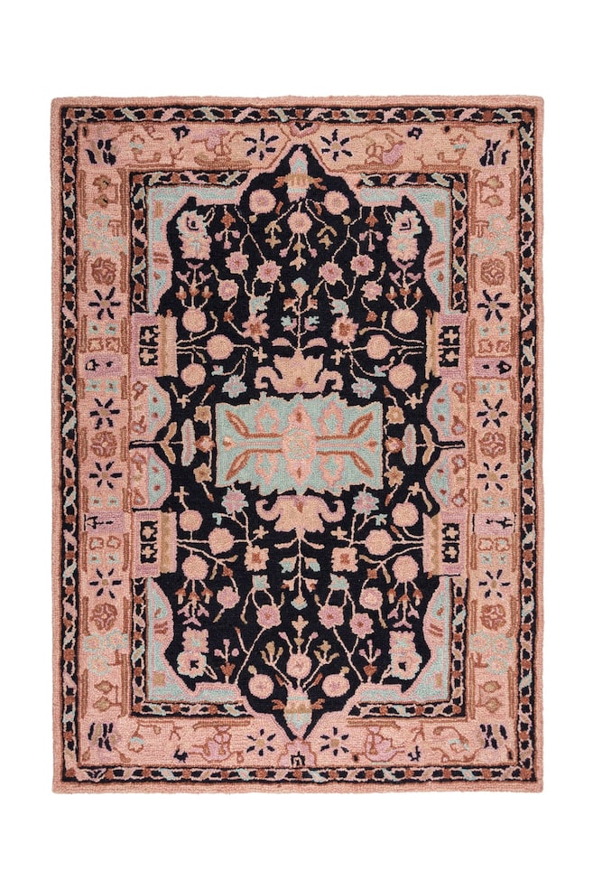 Wollteppich Blossom Traditionell - Rosa/schwarz - 1