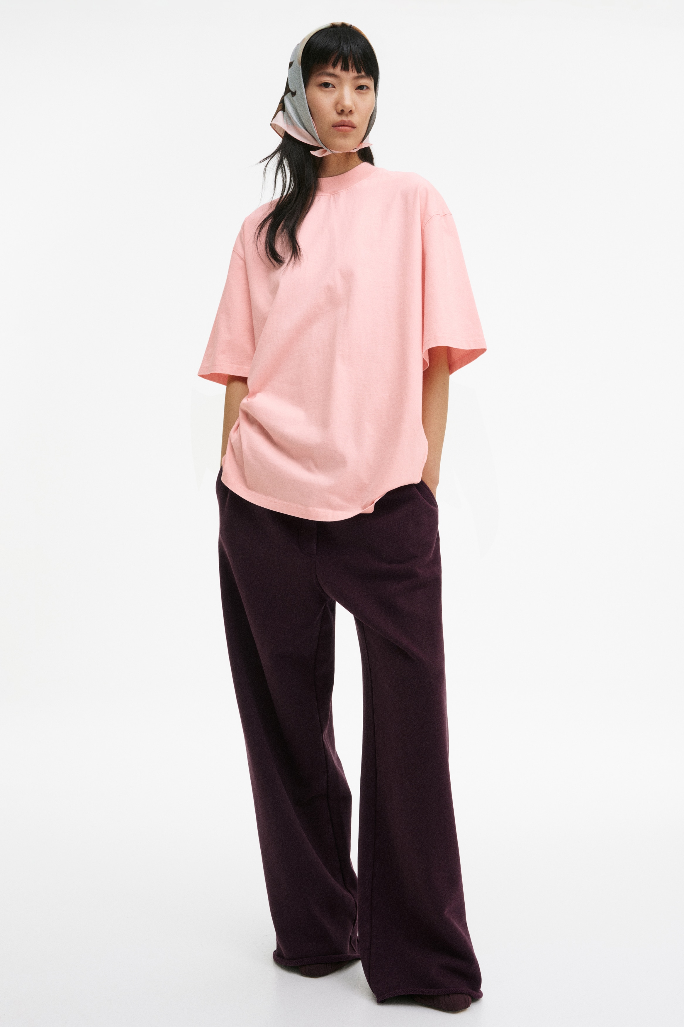 T-shirt σε φαρδιά γραμμή - Ανοιχτό ροζ