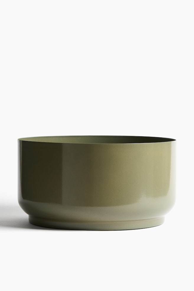 Wide Plant Pot in Metal - Green/Sand beige/Dark brown - 1