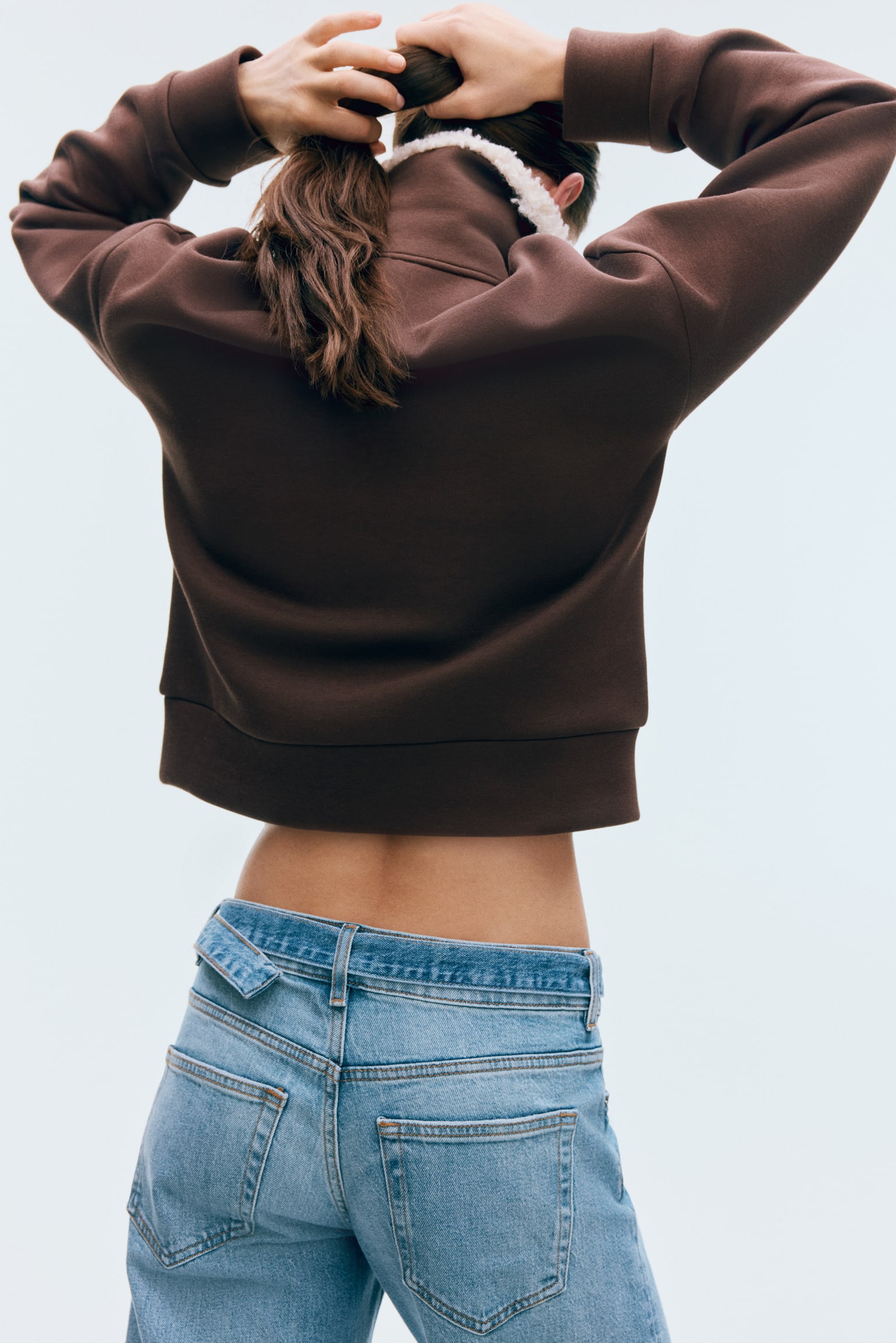 Sweatshirt i scuba med lynlås foroven - Mørkebrun - 5