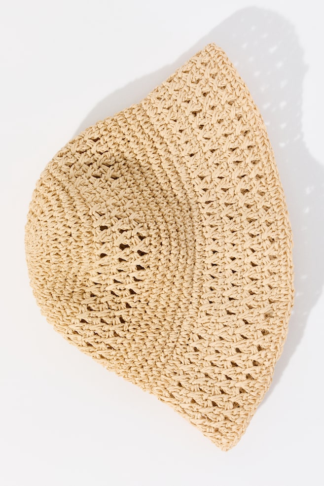 Handmade Straw Bucket Hat - Beige - 2