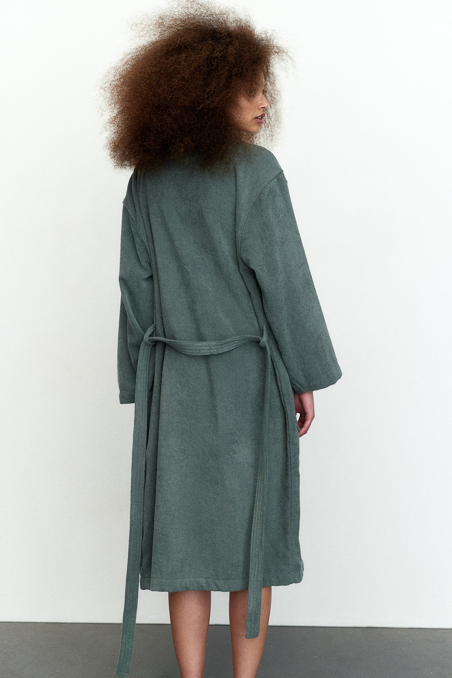 Cotton terry dressing gown - Green/Light mole/Light dusty blue/Dark grey/White/Dusty brown/Light blue/Pink - 5