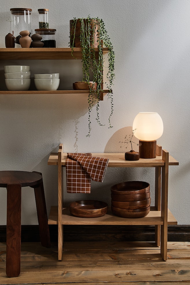 Lampe de table en bois et verre - Marron/blanc - 2