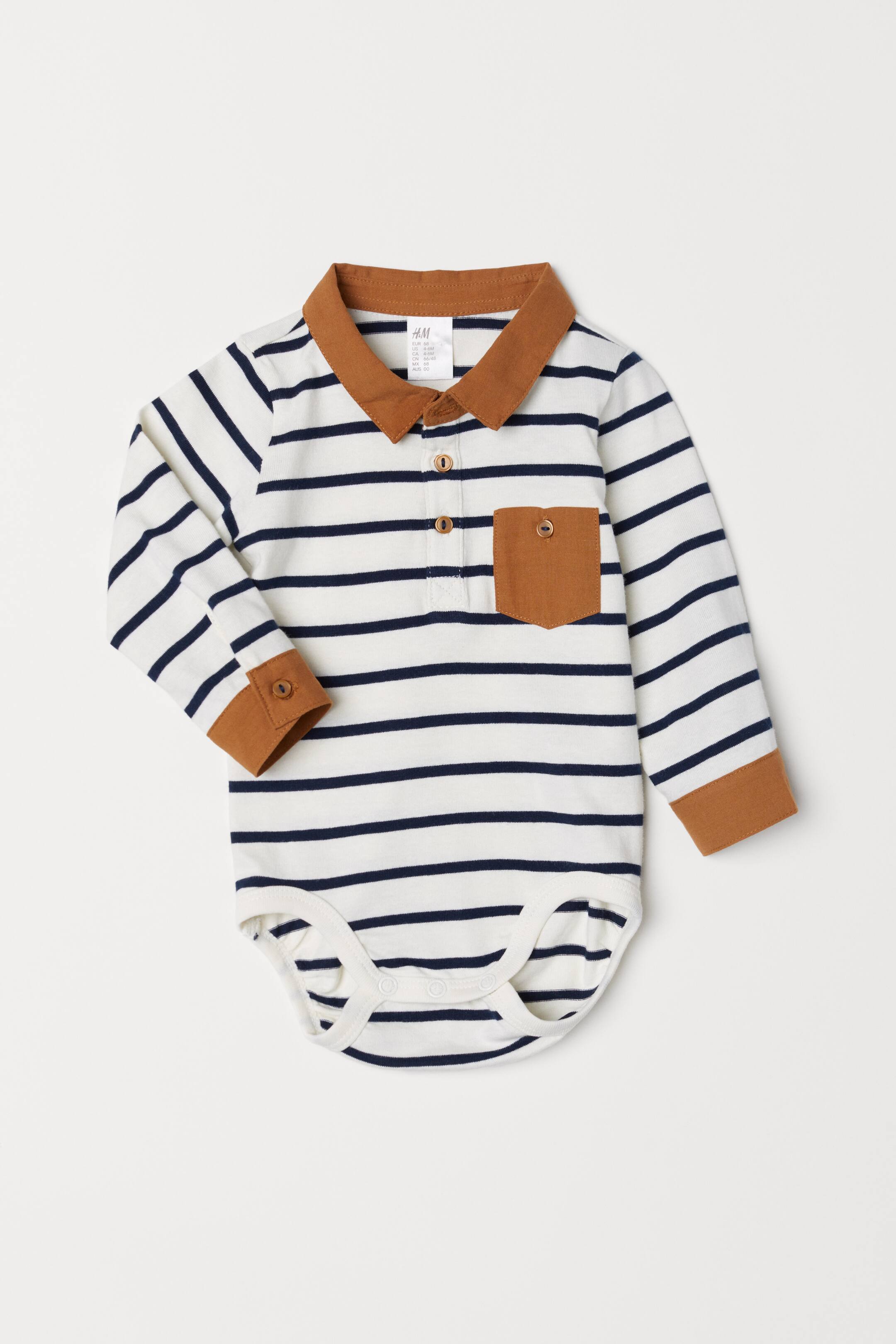 View larger image: Bodysuit with a collar - Natural white/Striped - Kids | H&M 1