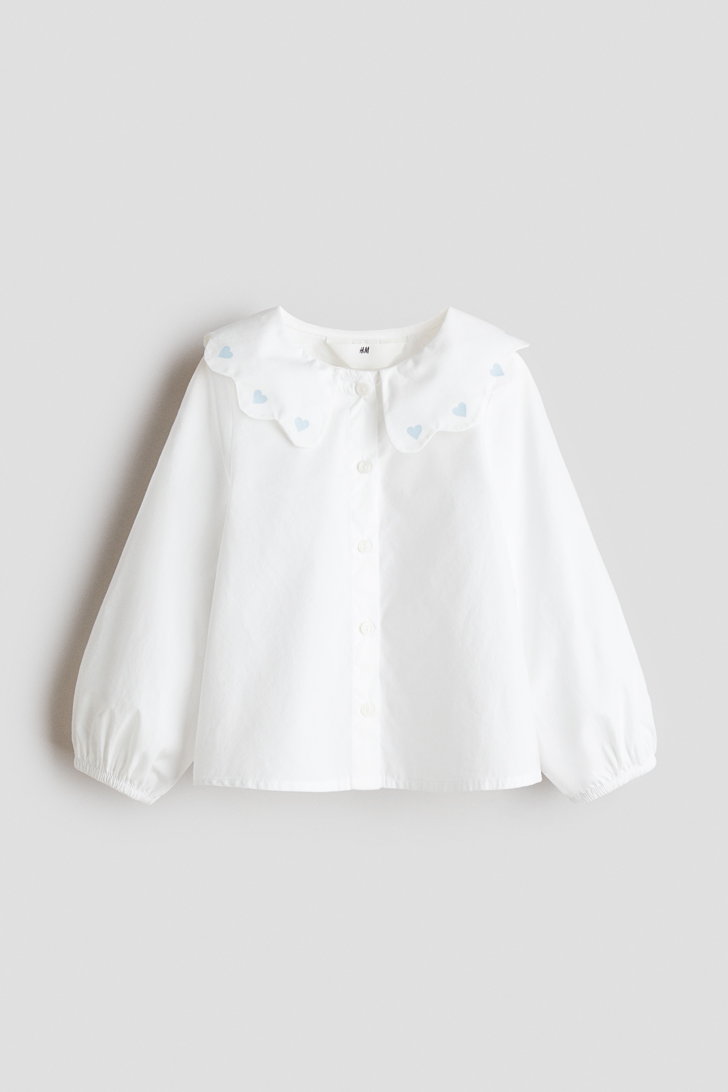 Collared cotton poplin blouse - White/Light blue/Hearts