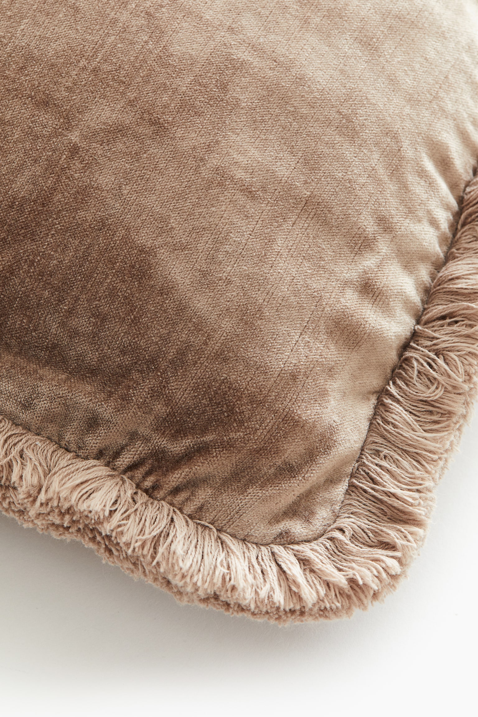 Fringed velvet cushion cover - Mole/Light beige/Green - 4