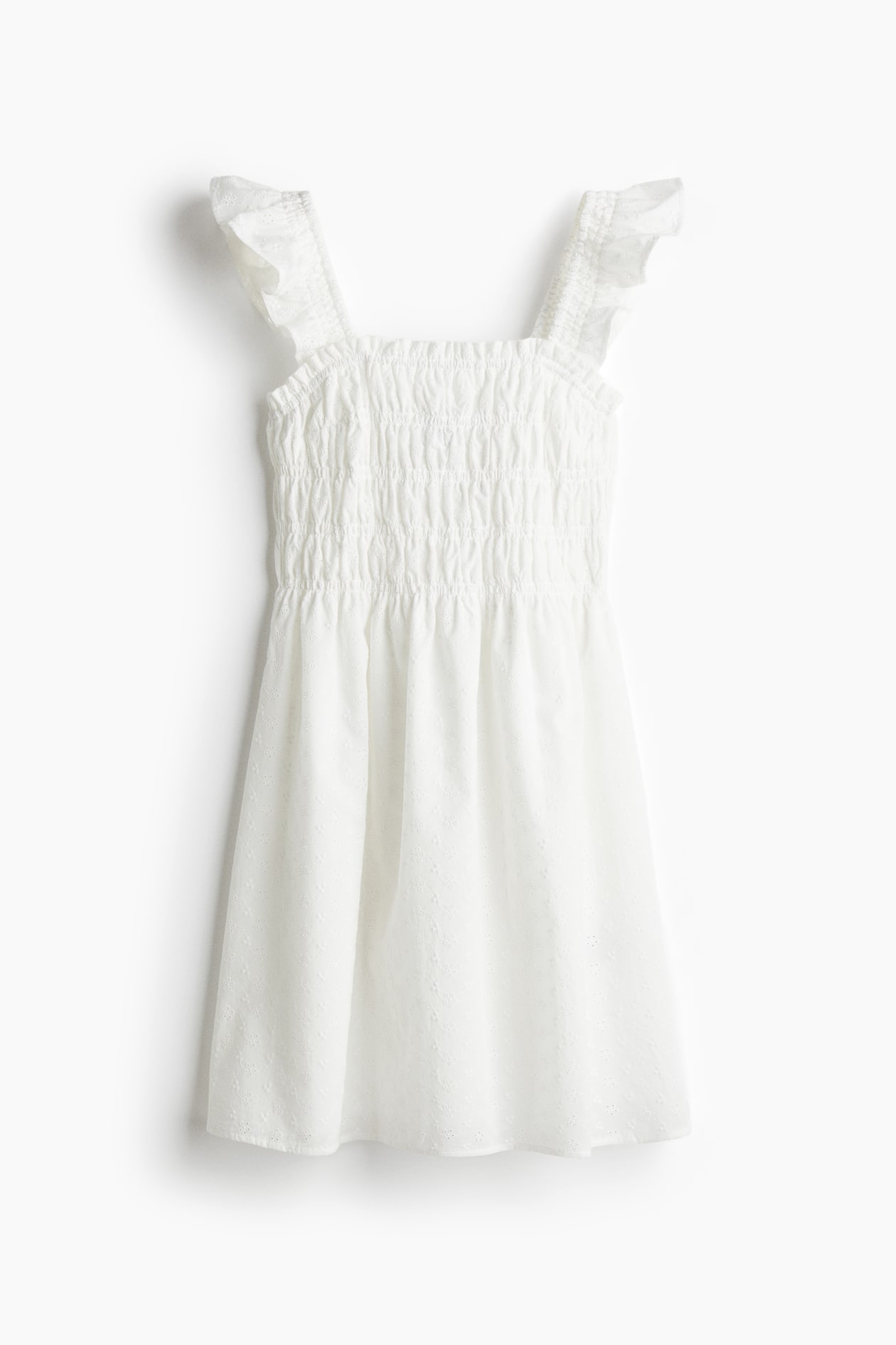 Women's White Smocked Dress with Eyelet Embroidery | H&M US Women's White Smocked Dress with Eyelet Embroidery | H&M US