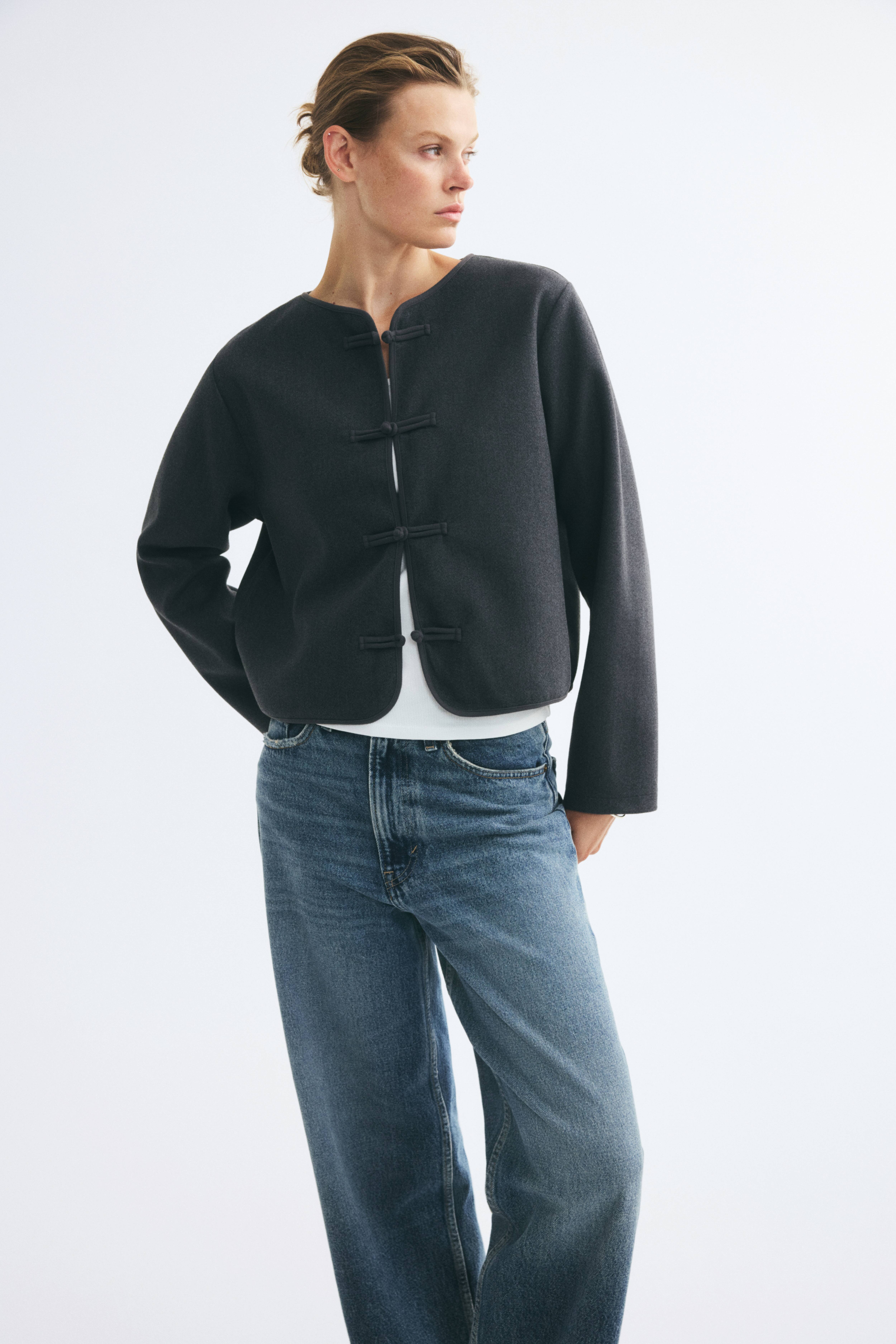 Brushed Knot-Button Jacket