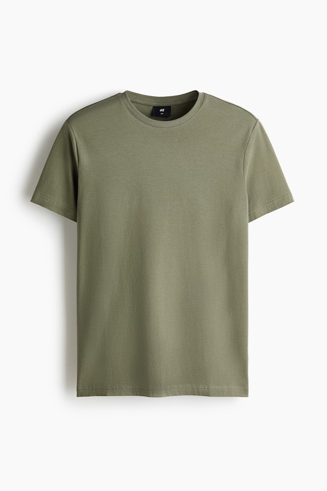Tricou Slim Fit - Verde-kaki/Alb/Maro-închis/Negru/Alb/dungi negre/Bleumarin/Mov/Verde-pădure - 1
