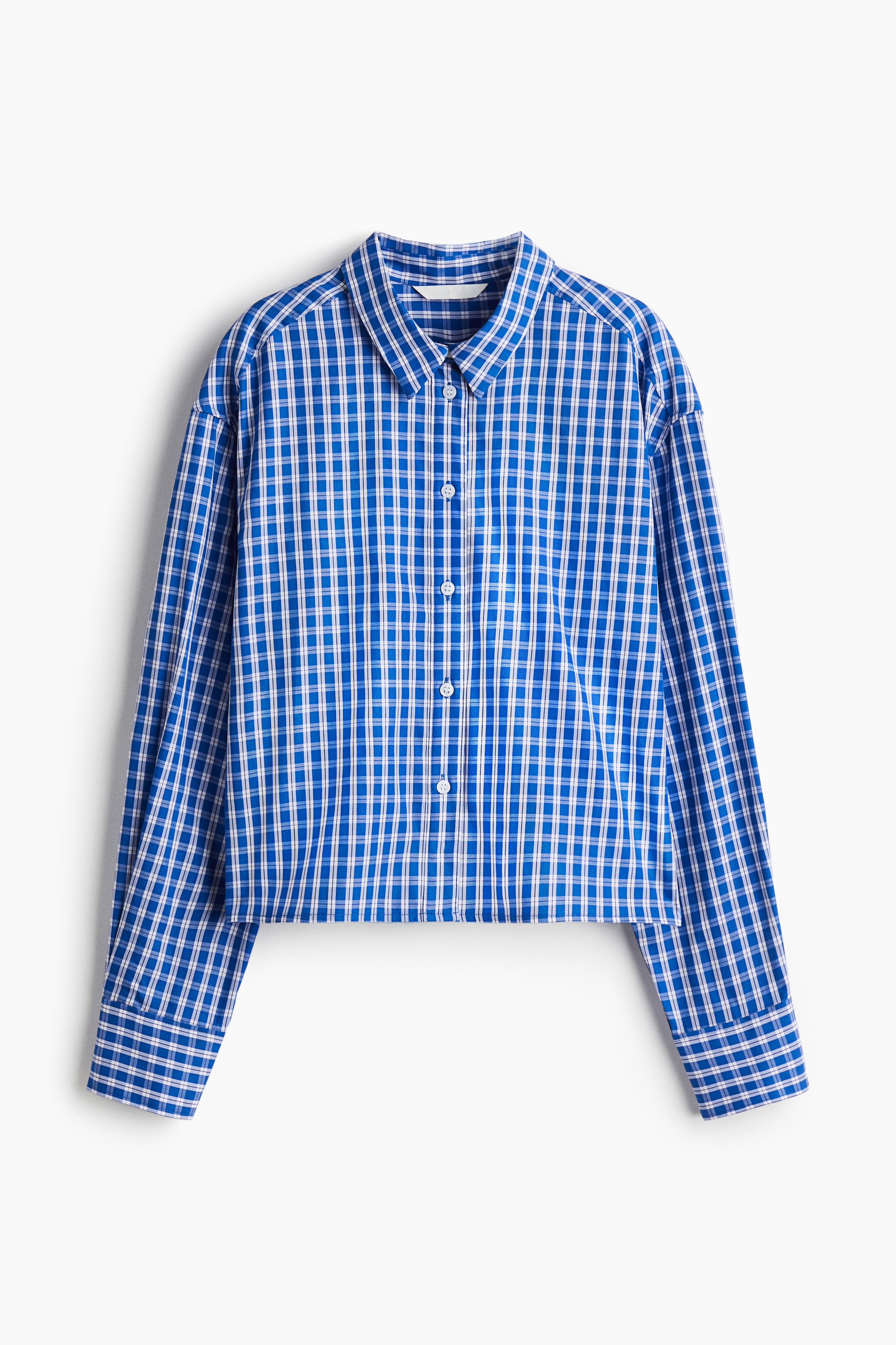 Short Cotton Poplin Shirt - Blue/Check