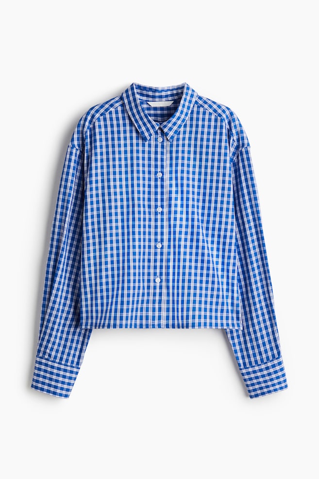 Short Cotton Poplin Shirt - Blue/checked - 1